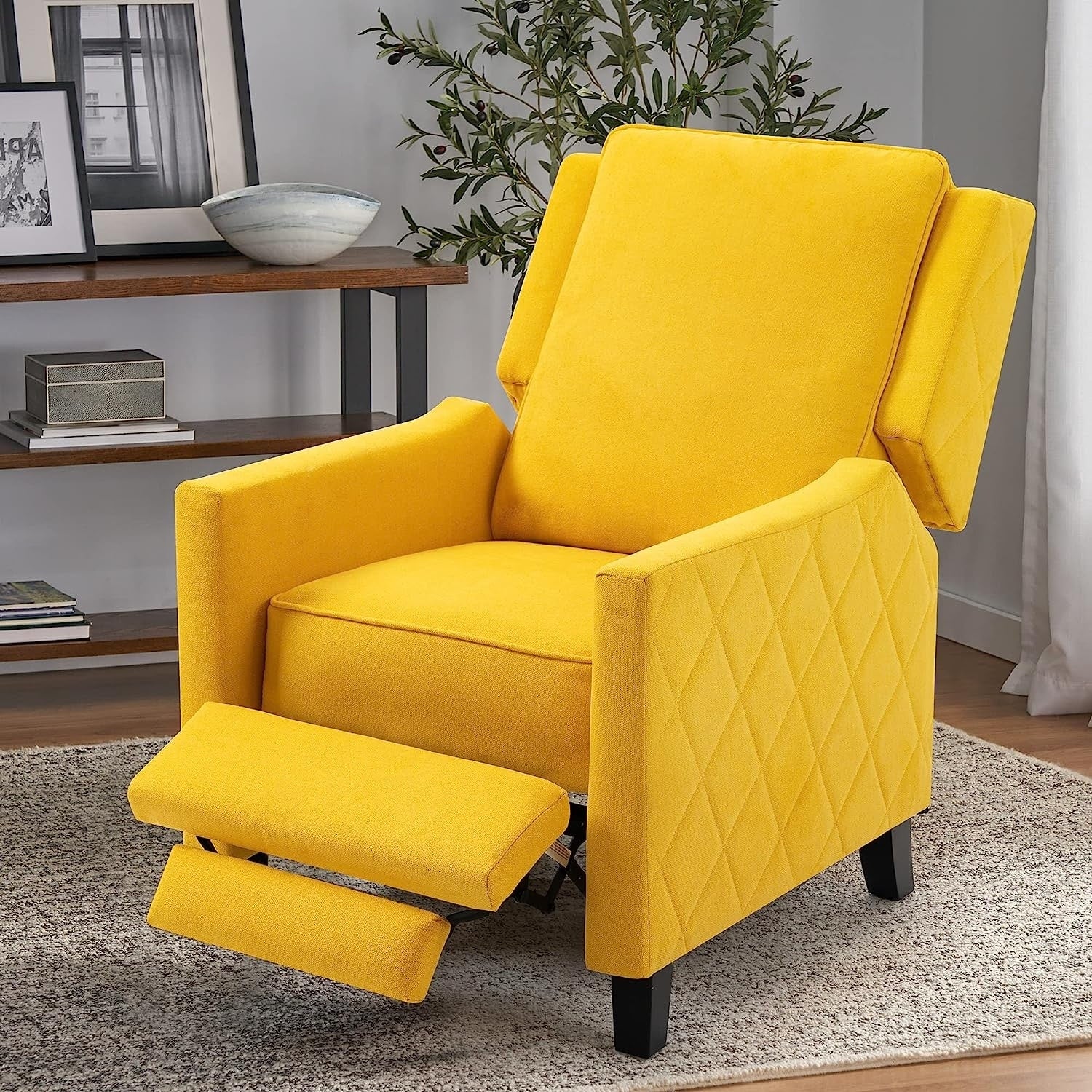 AVAWING Push Back Recliner Chair Linen Wing Back Chair