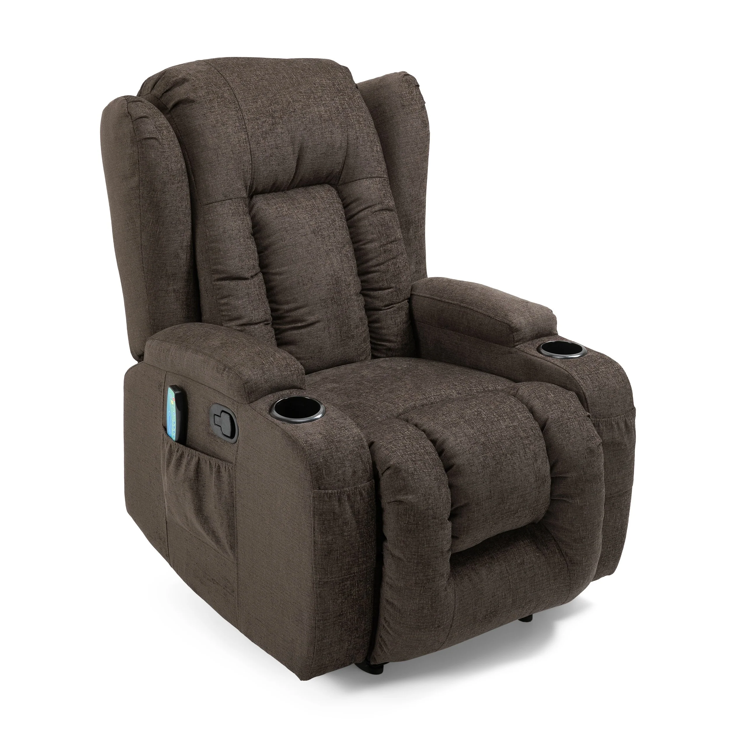Brown Massage Recliner Chair with Heating, 5 Massage Modes, Cup Holders, Remote Control, and Manual Reclining Function