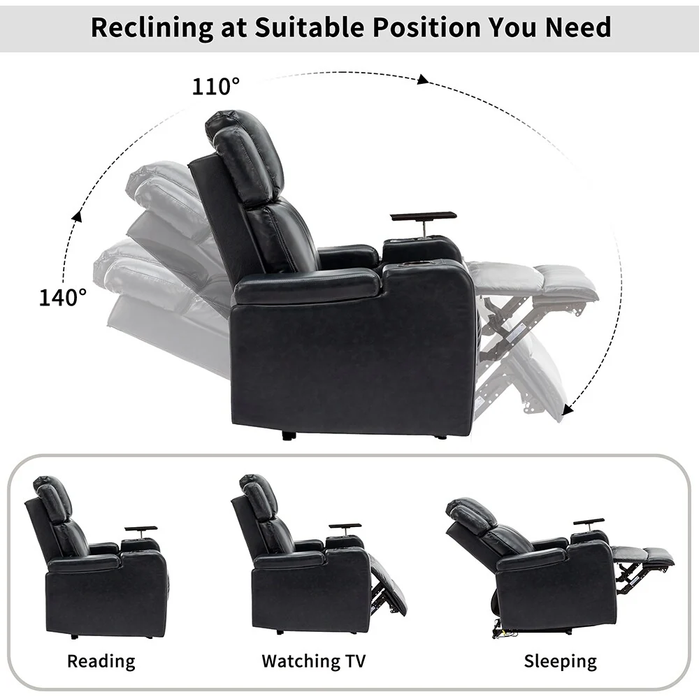 Home Theater Power Recliner, PU Leather, with BT Speaker, USB