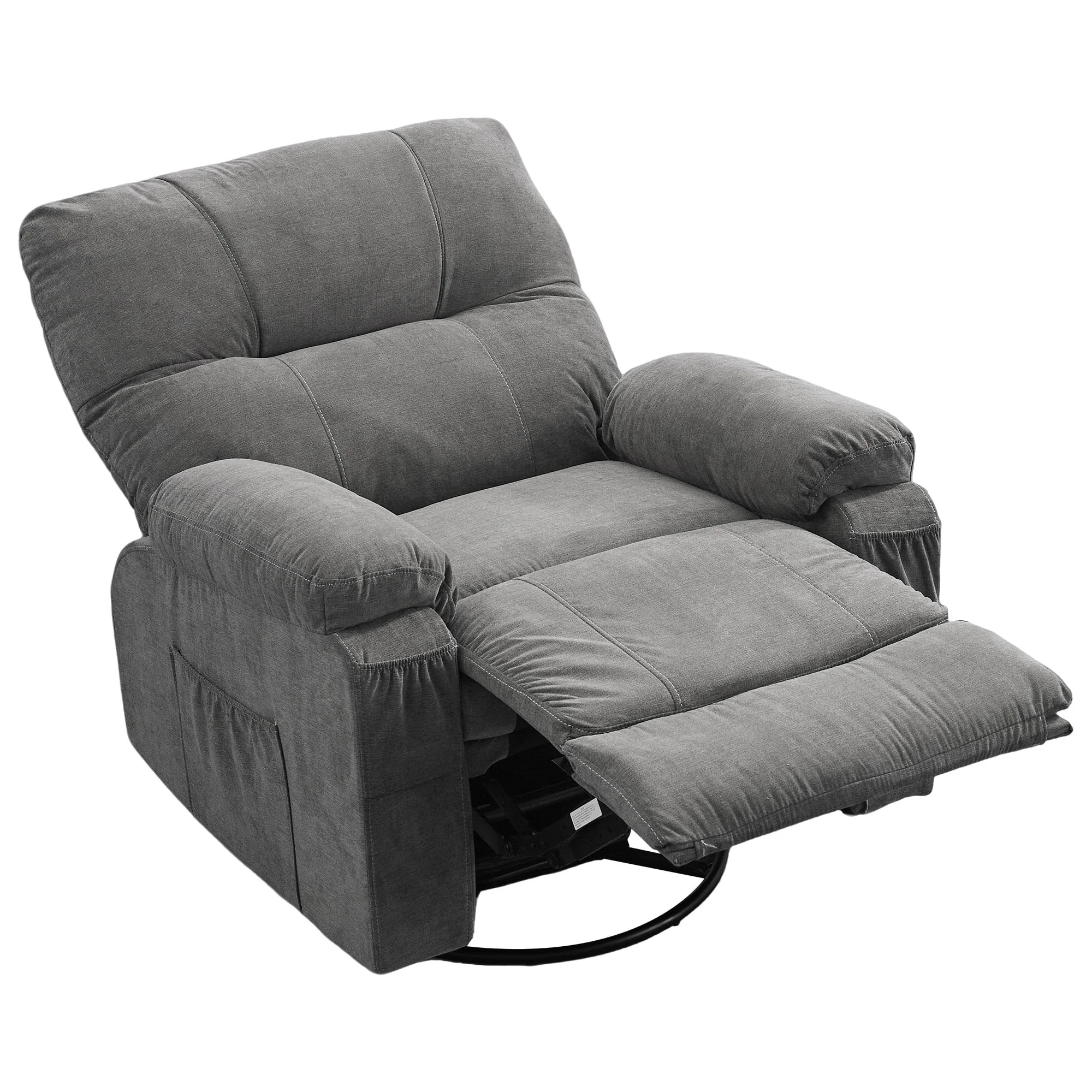 360�� Rotating Recliner Chair with Adjustable Backrest, Swivel Rocking Armchair with Footrest, Soft Cushions & Side Pockets