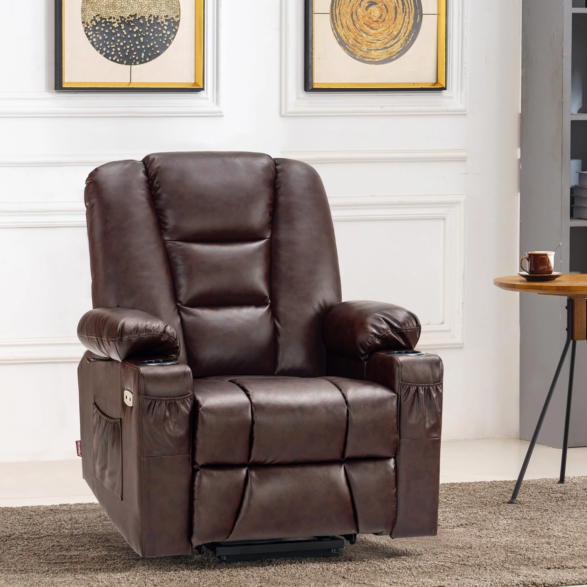 MCombo Small Power Lift Recliner Chair with Massage and Heat for Short Elderly People, Faux Leather 7569