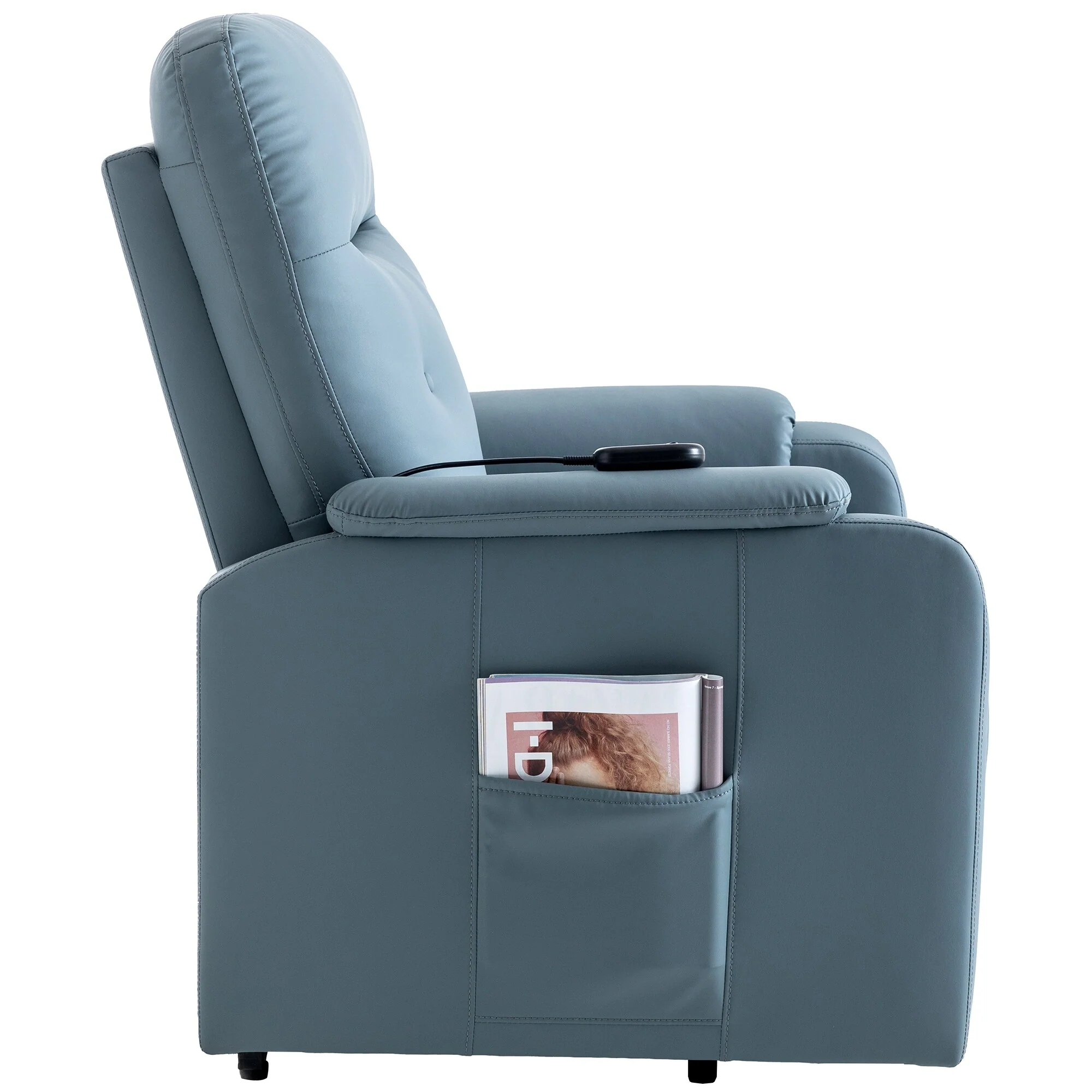 Blue Power Lift Recliner with Massage, Heat, and Side Pocket