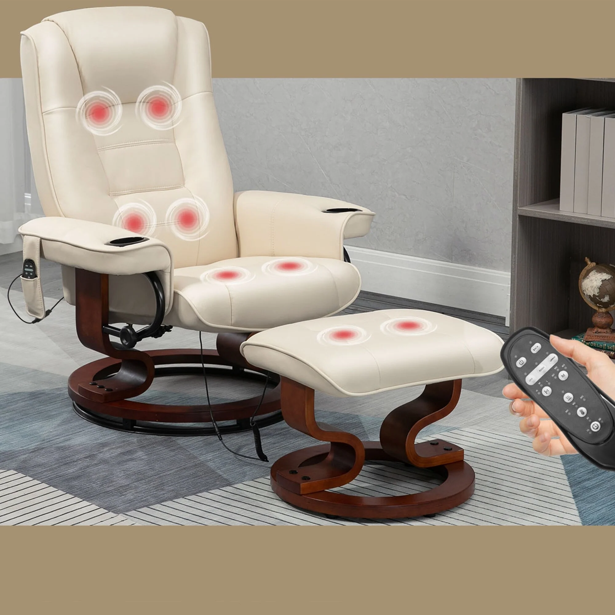 AVAWING Recliner Chair with Ottoman Vibration Massage Swivel