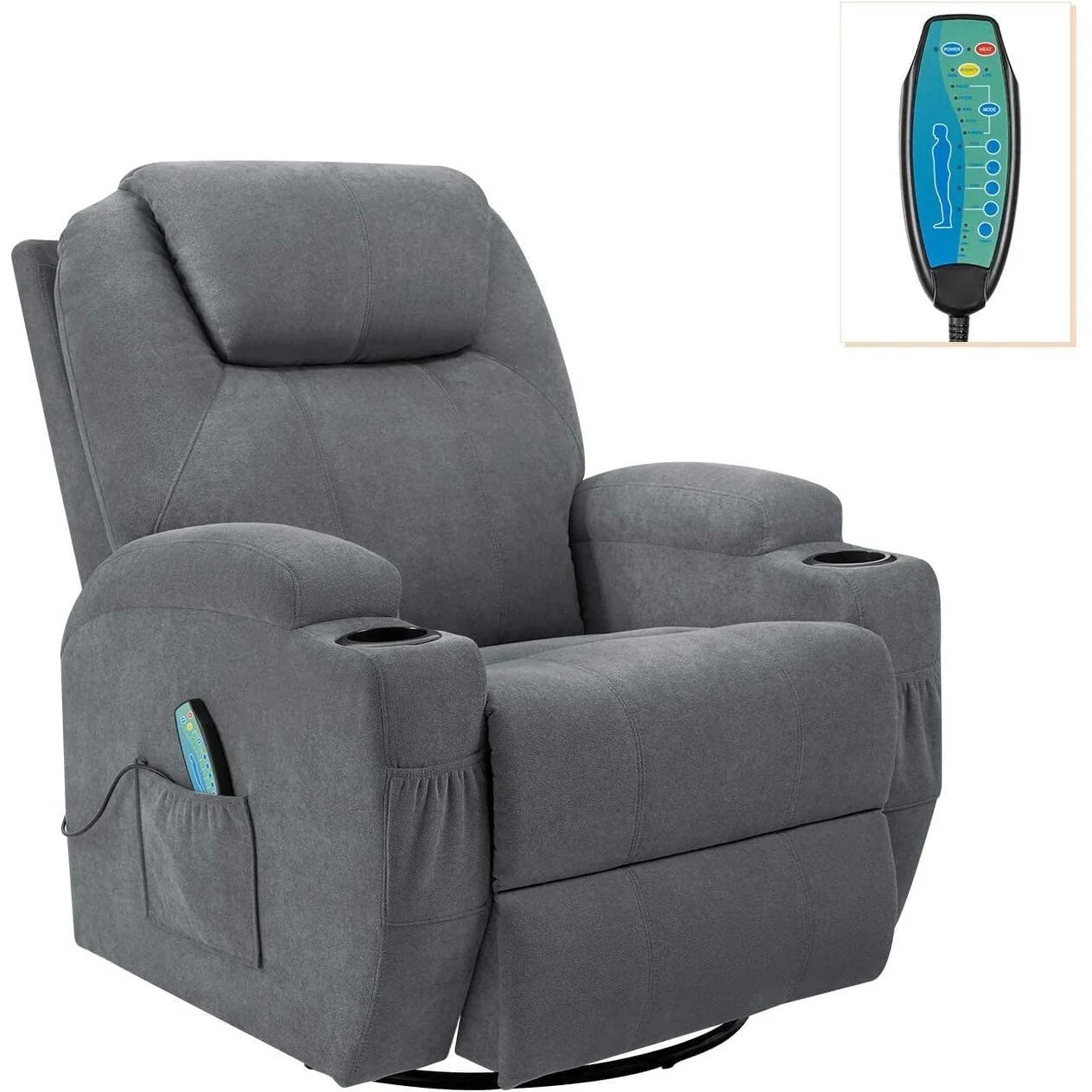 Furniwell Rotary Massage Heated Function Recliner Fabric Whirl