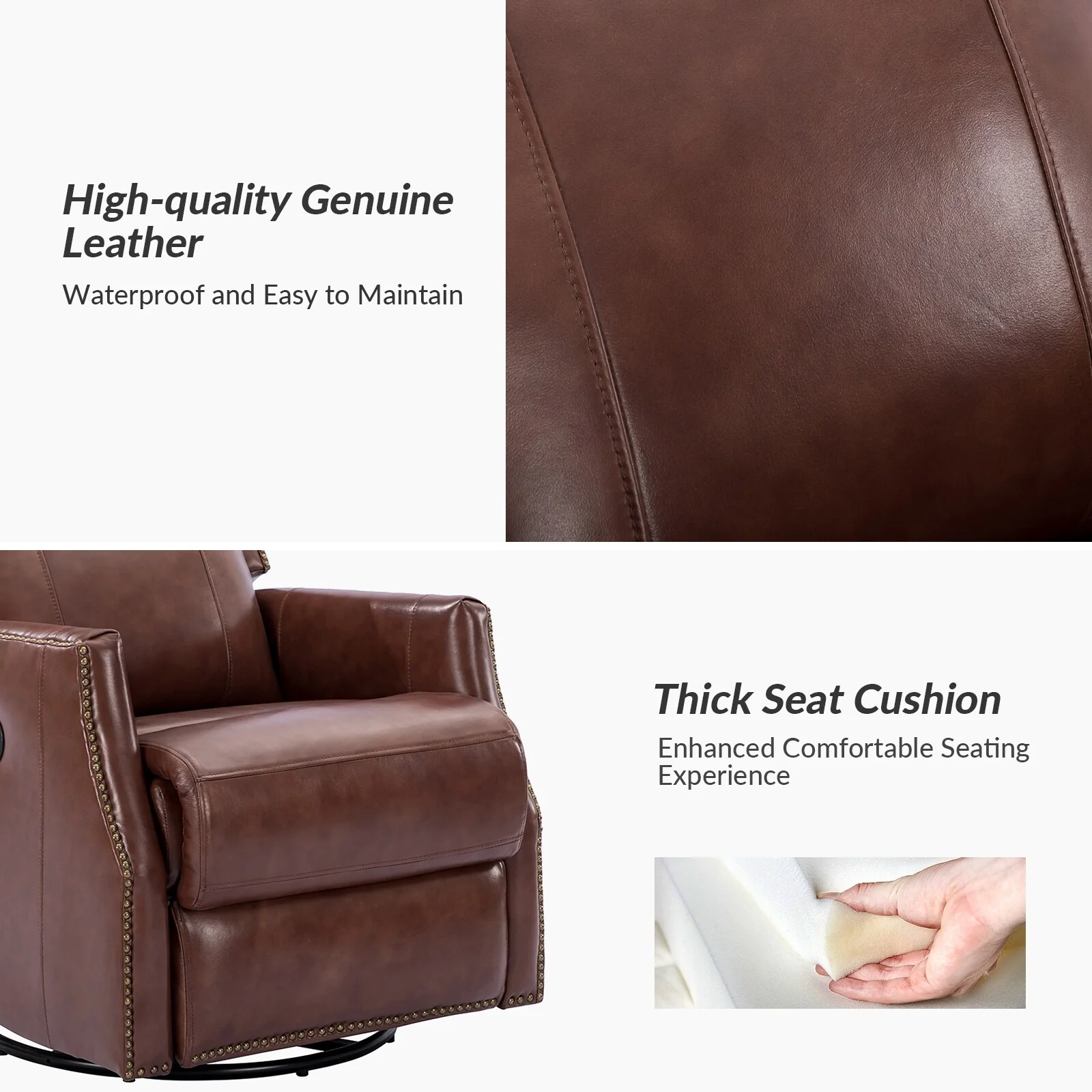 Demeter modern Genuine Leather Swivel Nursery Chair with Nailhead Trims Set of 2 by HULALA HOME