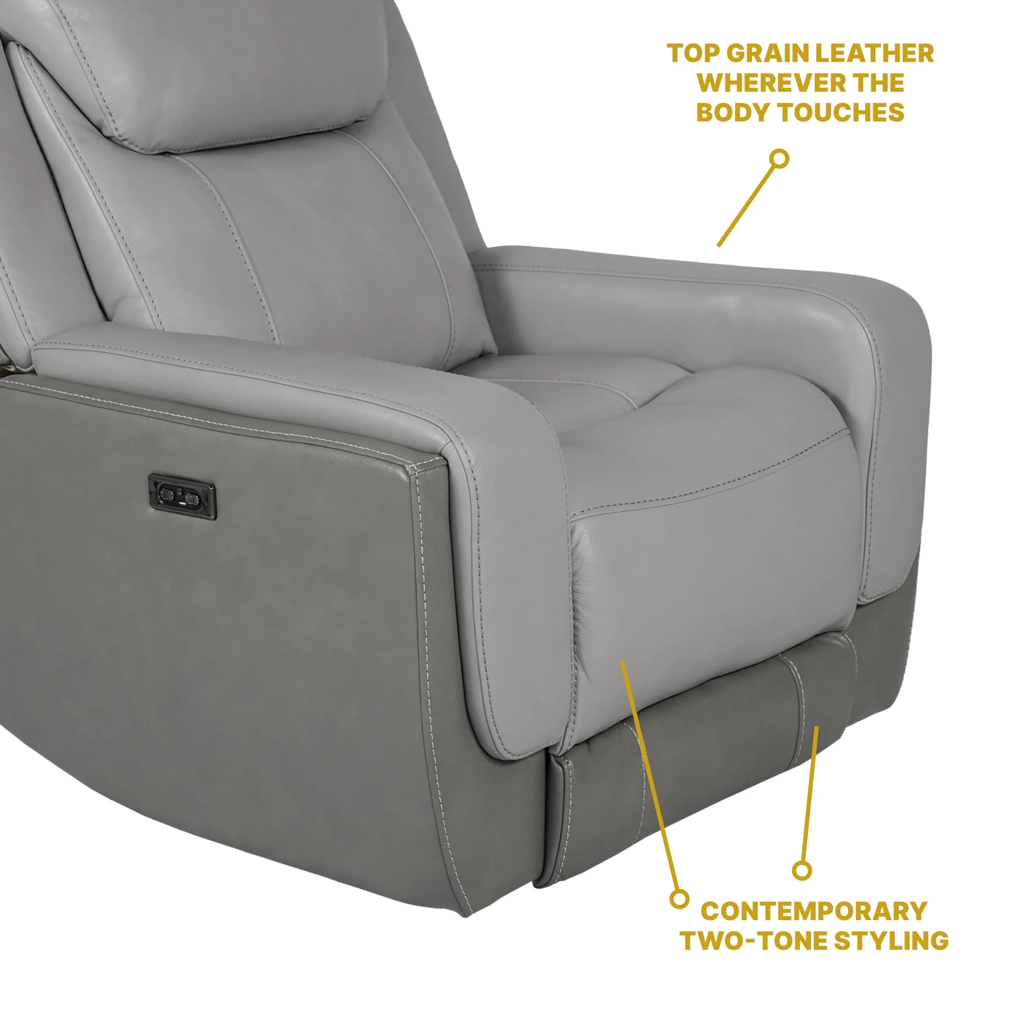 Rosalyn Zero Gravity Silver and Gray Leather Power Recliner with Power Headrest