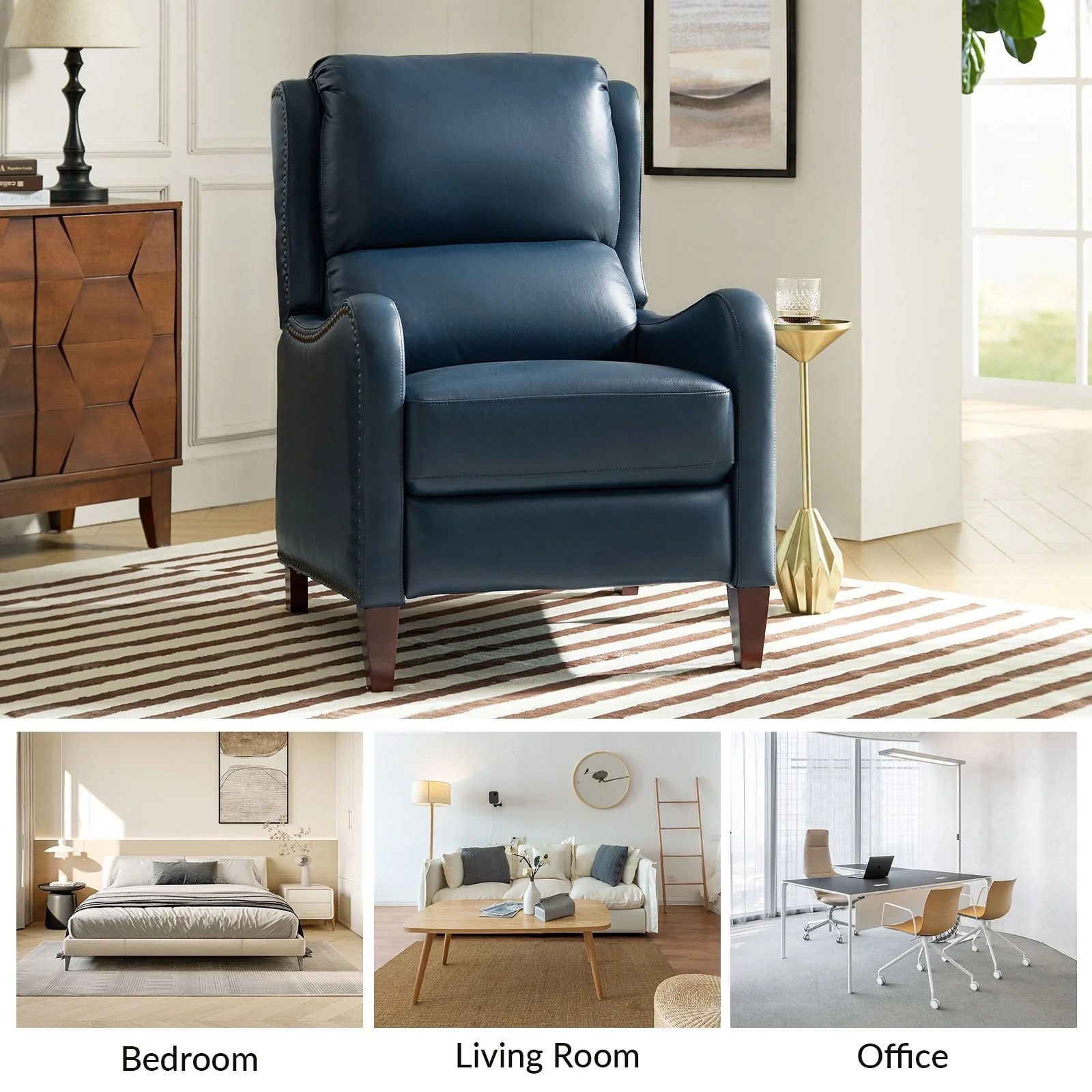 Brigida Modern Genuine Leather Nailhead Trim Recliner with Adjustable Footrest Set of 2 by HULALA HOME