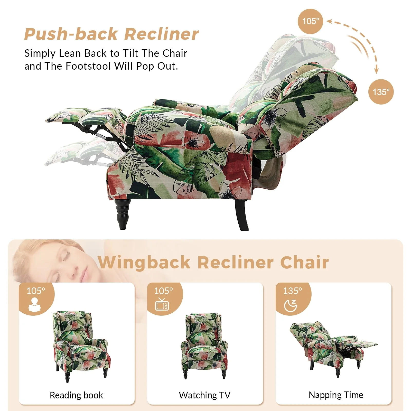 Olympus Upholstered Classic Manual Wingback Recliner with Solid Wood Legs by HULALA HOME