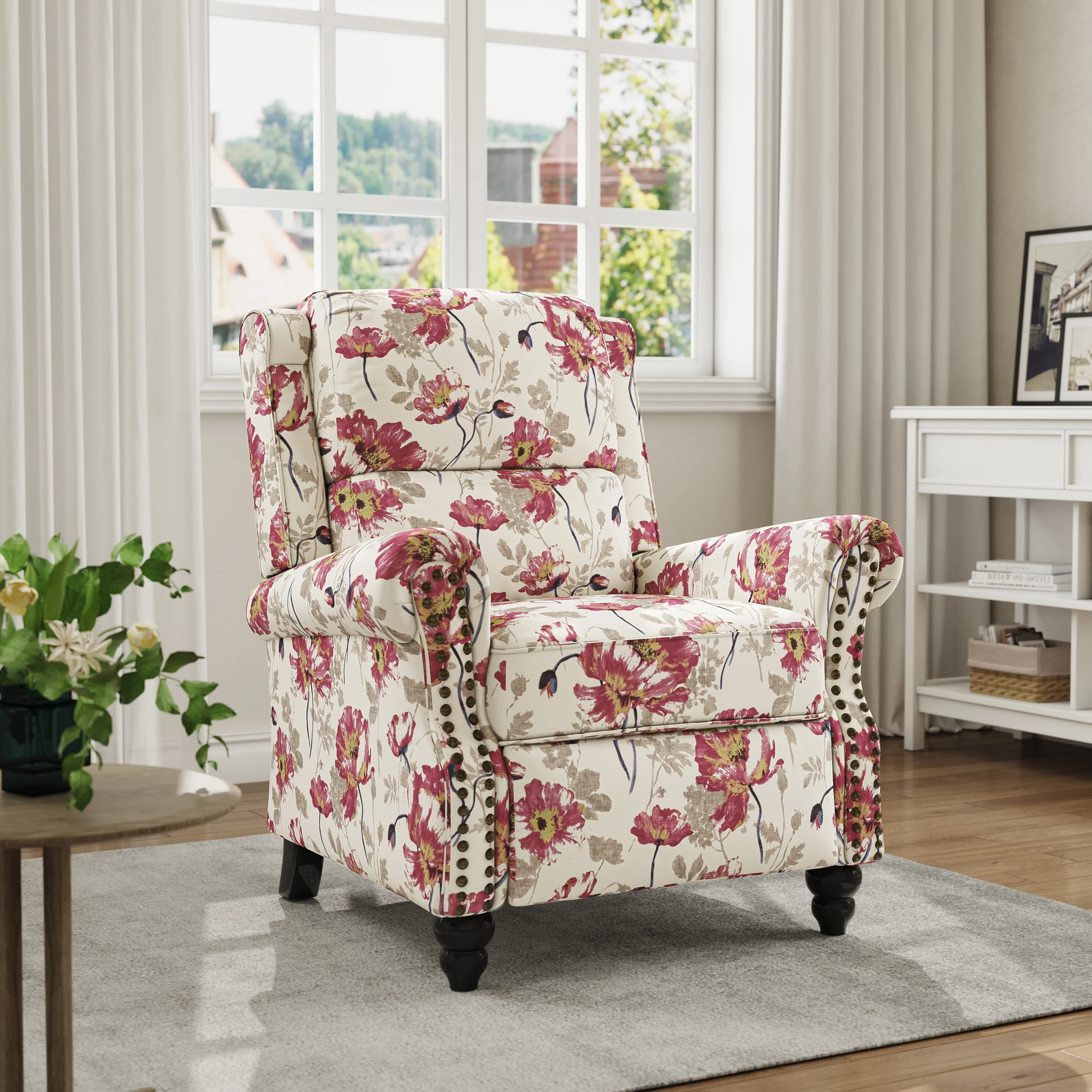 Mid-Century Nailhead PU Leather Linen Recliner