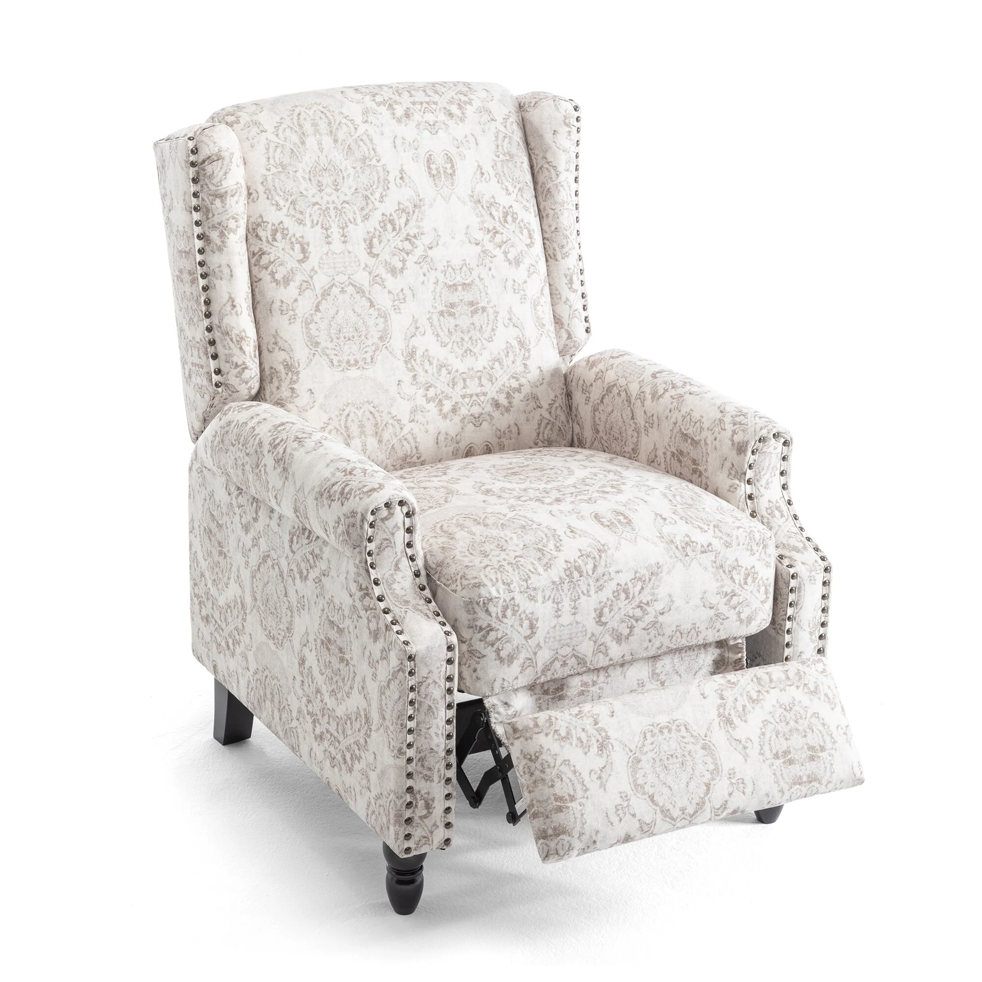 Linen Manual Upholstered Recliner with Wood Legs