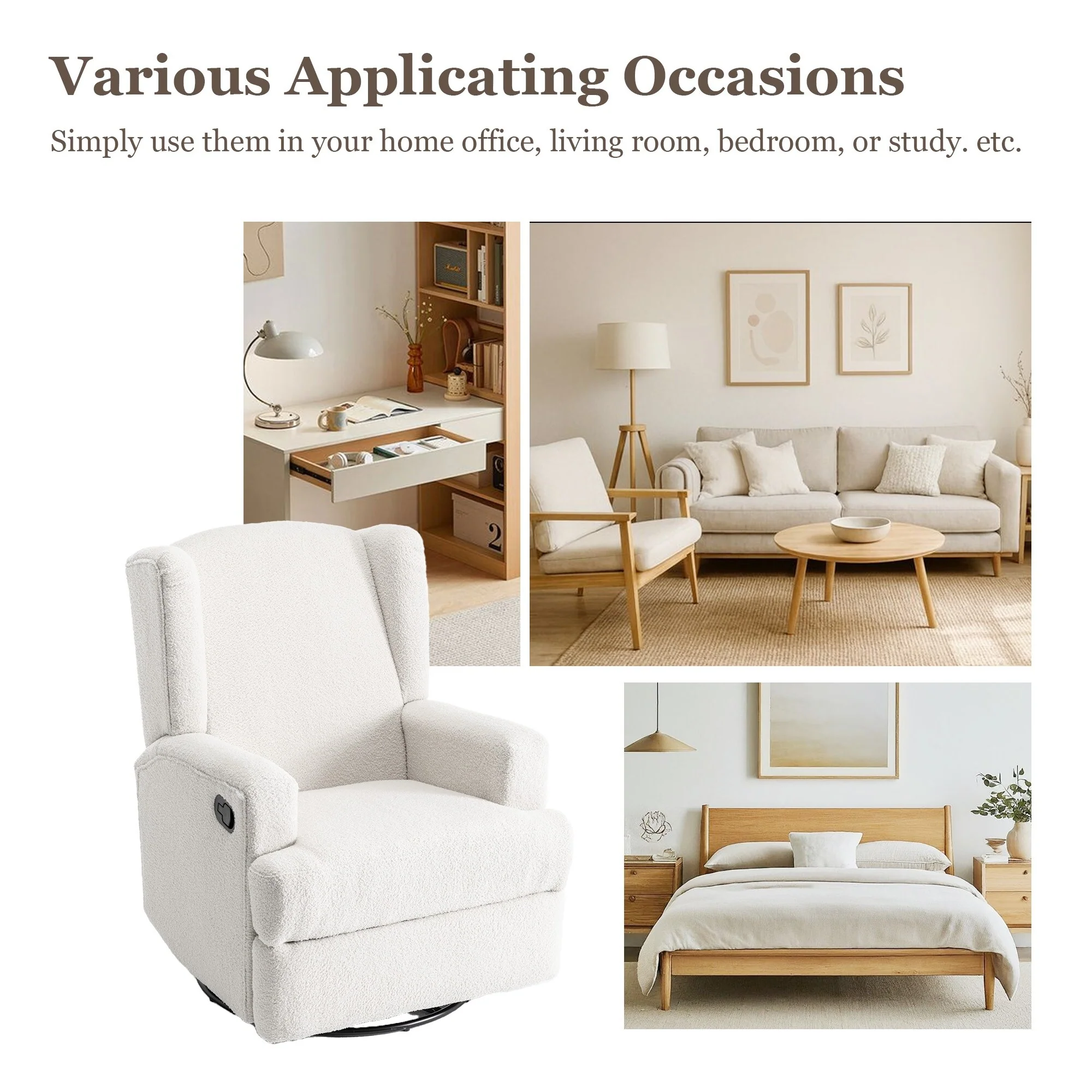 31'' W Wingback Manual Glider Swivel Rocker Recliner Nursery Chair