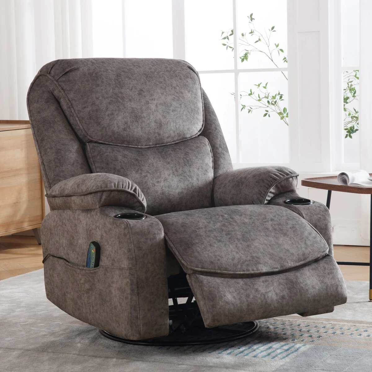 HOMYKA Swivel Manual Rocking Recliner Chair with Massage and Heat