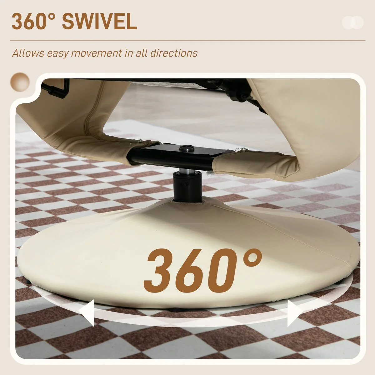 HOMCOM Swivel Recliner with Ottoman, PU Leather and Footrest with Wrapped Base, Cream White