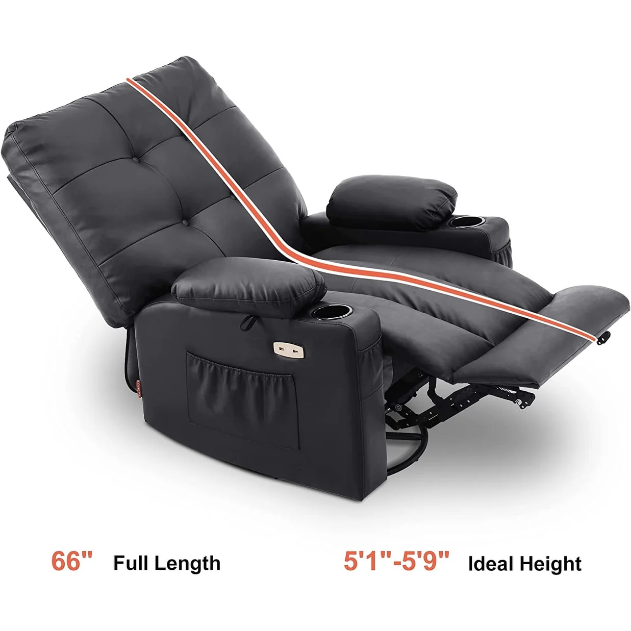 MCombo Large Power Swivel Glider Rocker Recliner Chair with Massage and Heat, Faux Leather 7748