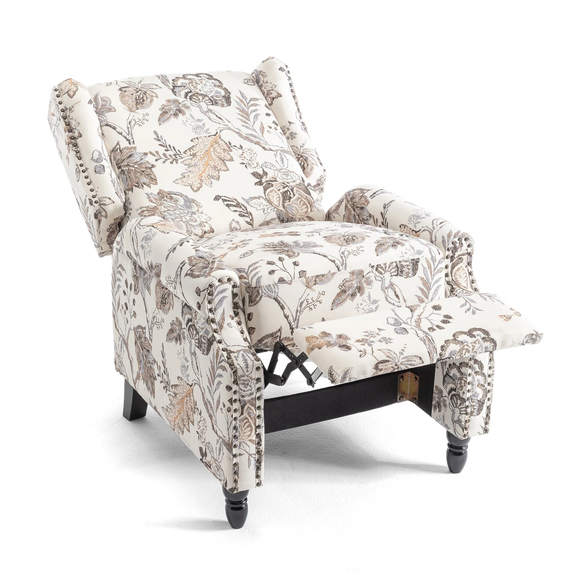 Linen Manual Upholstered Recliner with Wood Legs