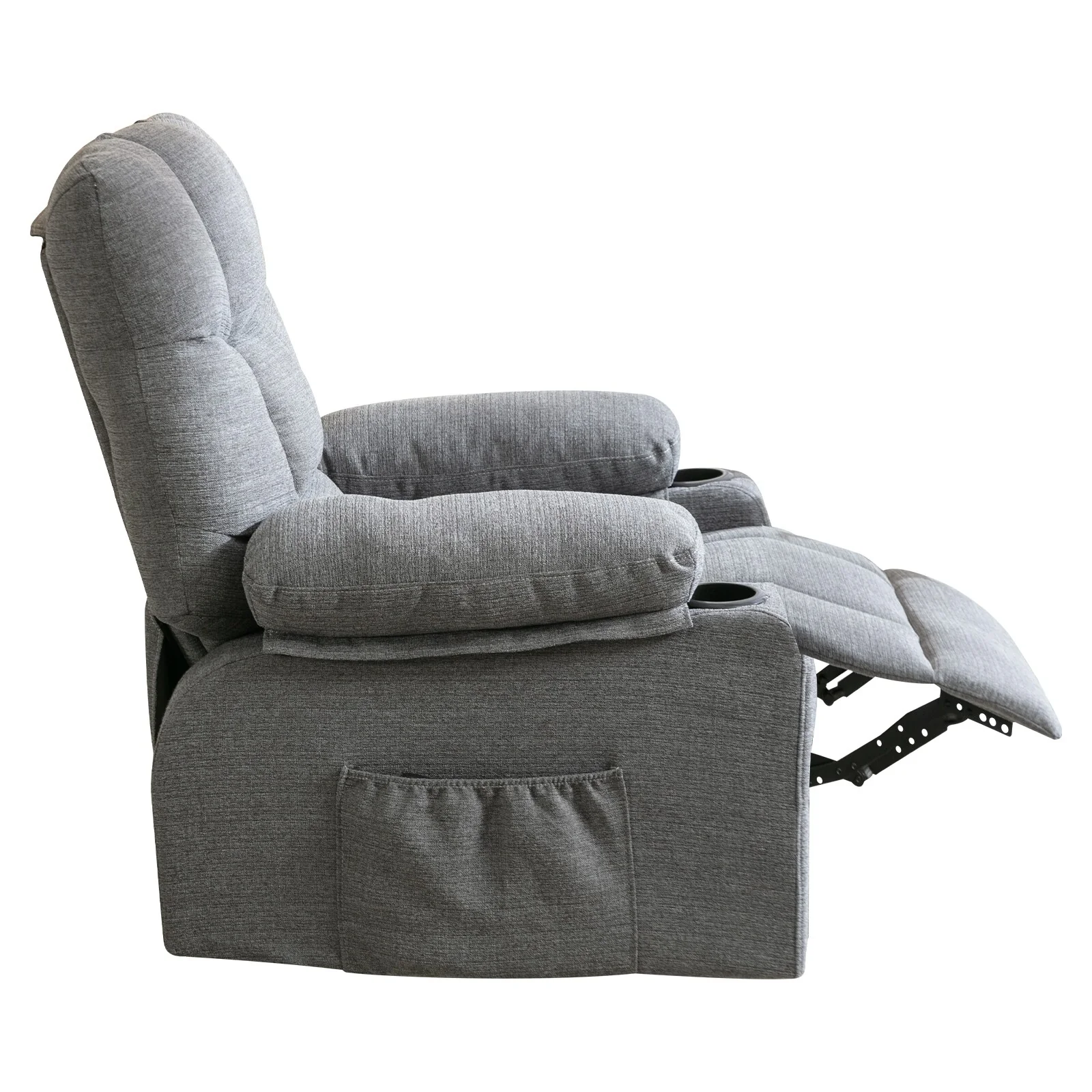 Grey Adjustable Recliner with Massage, Heating, USB, and Cup Holders