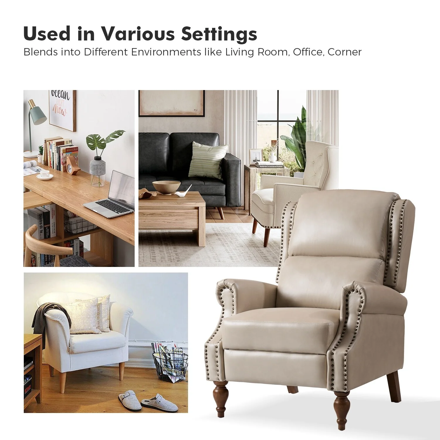 Terri Traditional Vegan Leather Manual Push Back Recliner by HULALA HOME