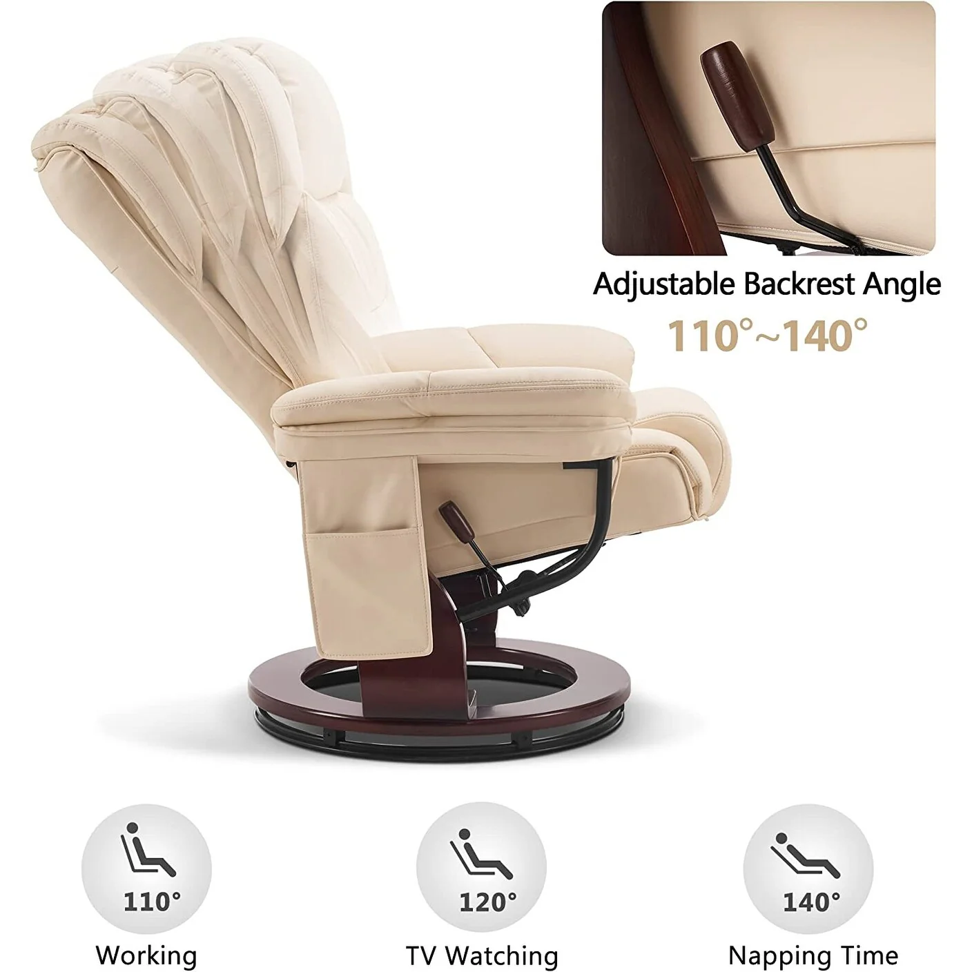 MCombo Swivel Recliners with Ottoman, Vibration Massage TV Chairs with Side Pocket