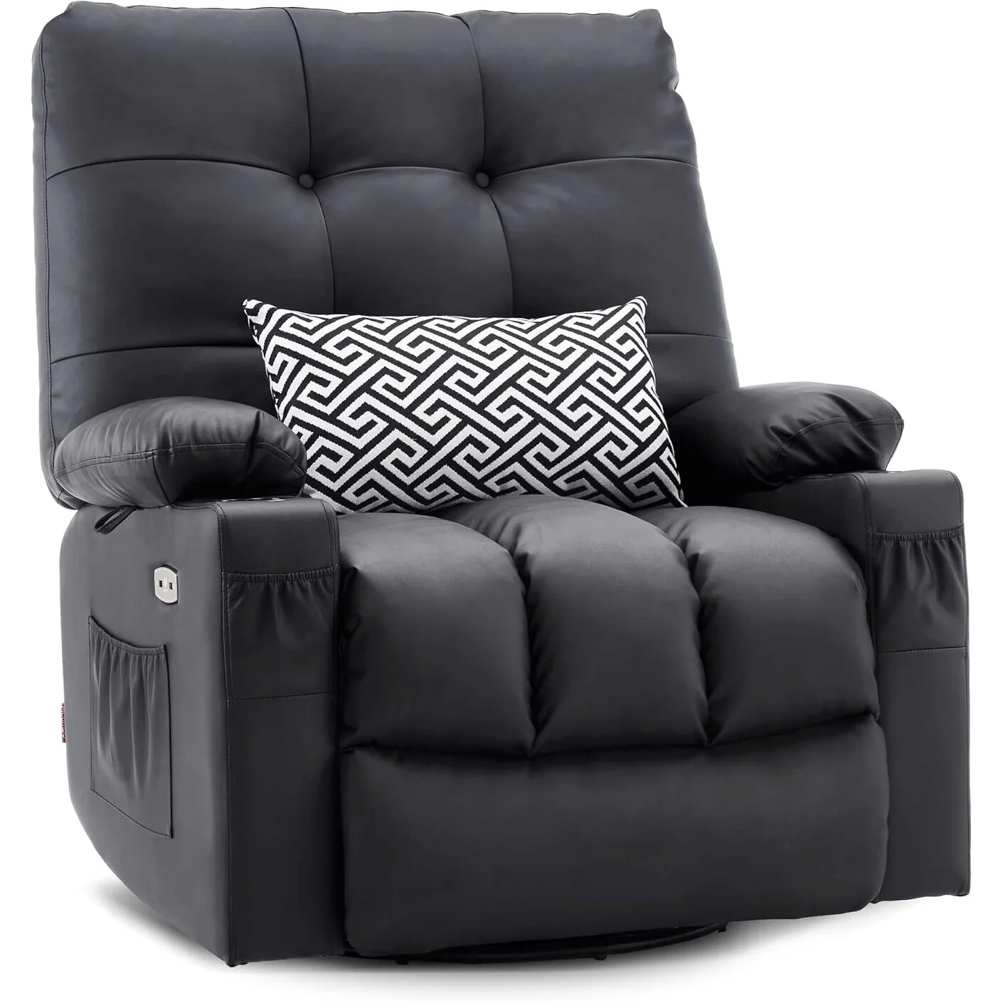 MCombo Large Power Swivel Glider Rocker Recliner Chair with Massage and Heat, Faux Leather 7748