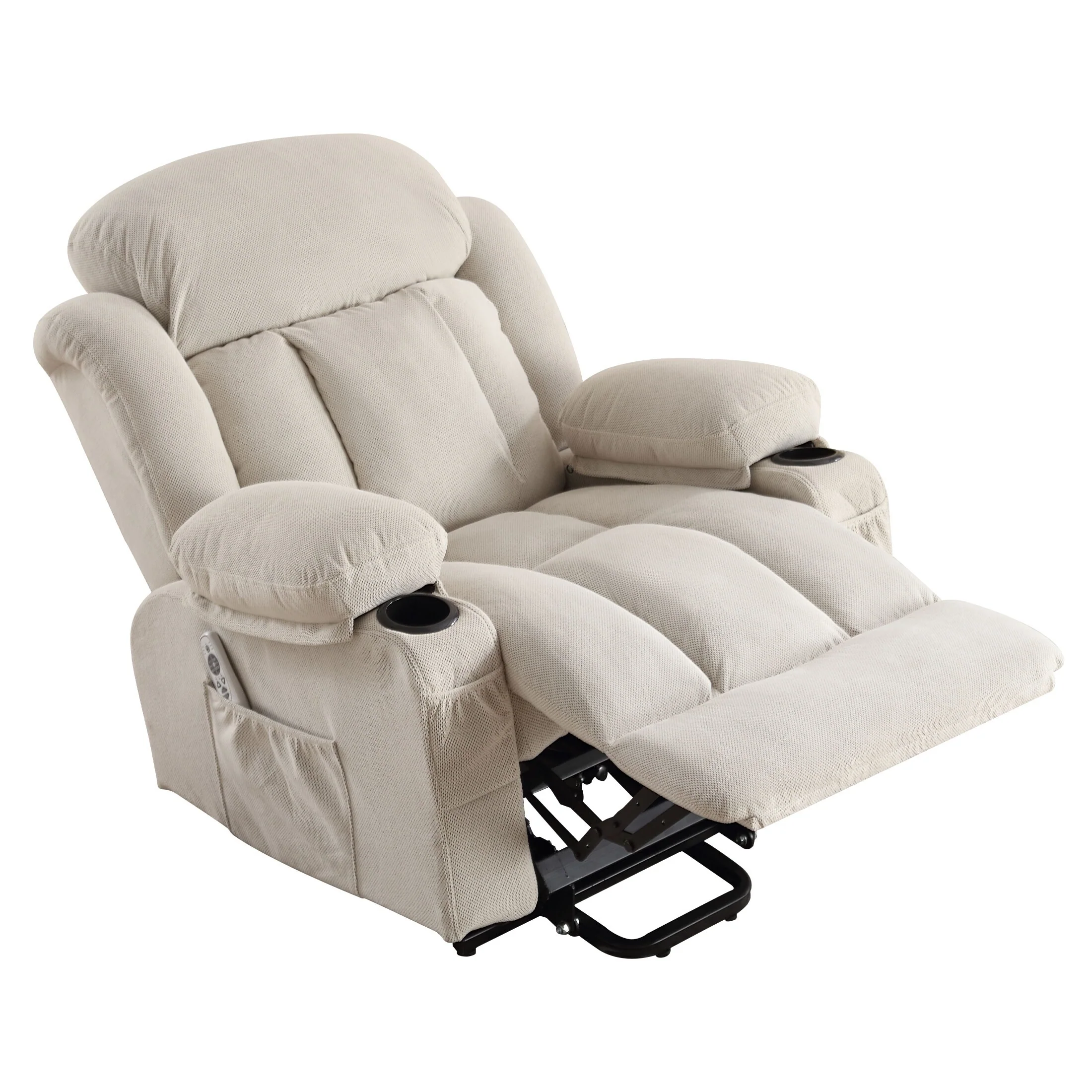 Beige Ergonomic Lift Recliner with Heated Massage, USB Charging, Side Pockets, and Easy Remote Control