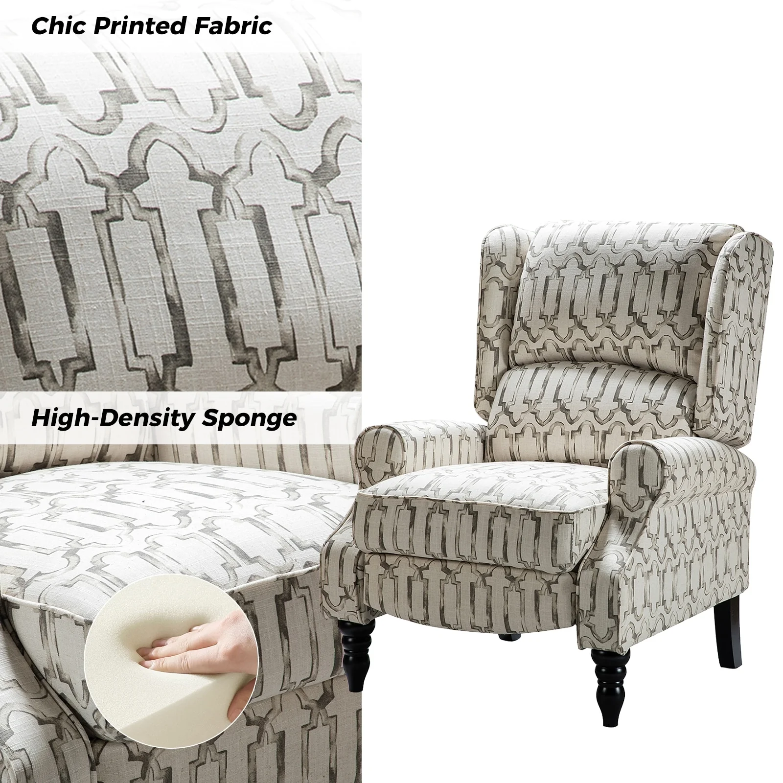 Olympus Upholstered Classic Manual Wingback Recliner with Solid Wood Legs by HULALA HOME