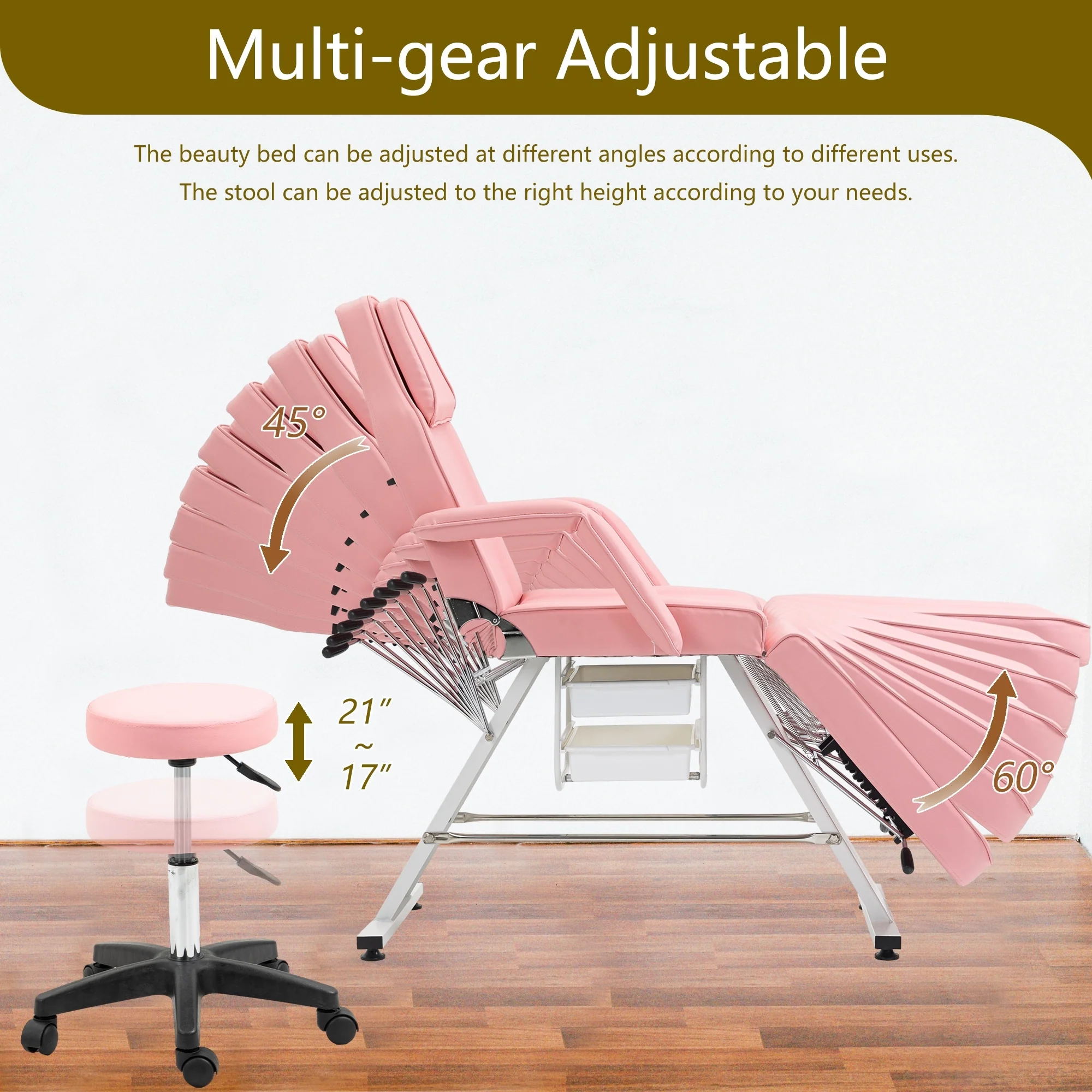 Professional Massage Spa Salon Bed Chair, Folding Lash Bed with Hydraulic Stool Adjustable Facial Chair Bed