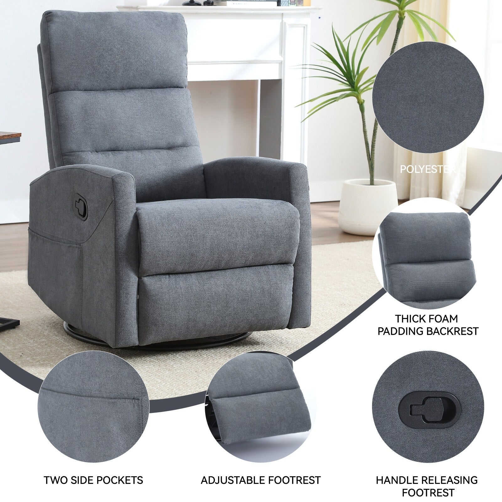Swivel Rocking Recliner Chair with 155�� Recline & Tool?Free Setup