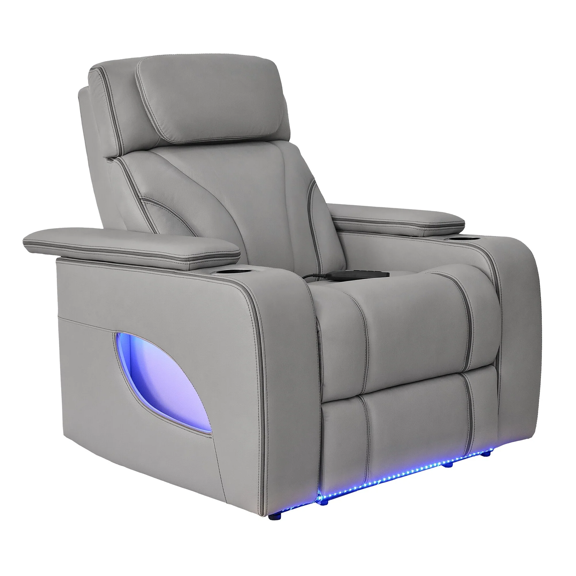 Octavia Silver and Gray Leather Zero Gravity Power Recliner with Heat and Massage