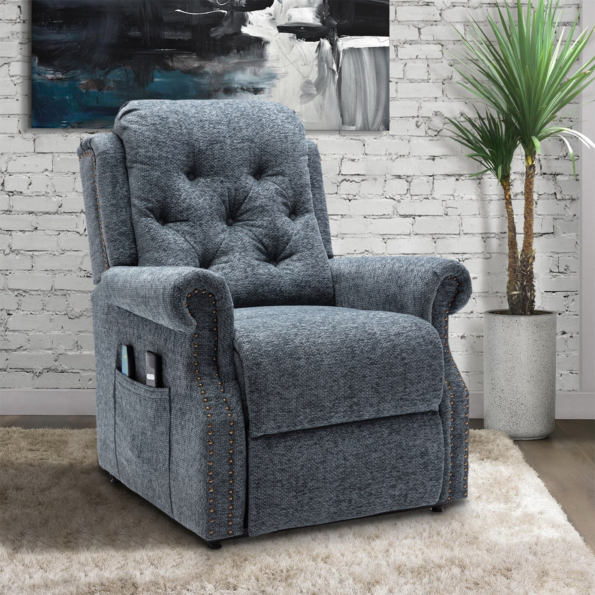 Clihome Chenille Knit Fabric Power-lift Recliner Chair with Massage
