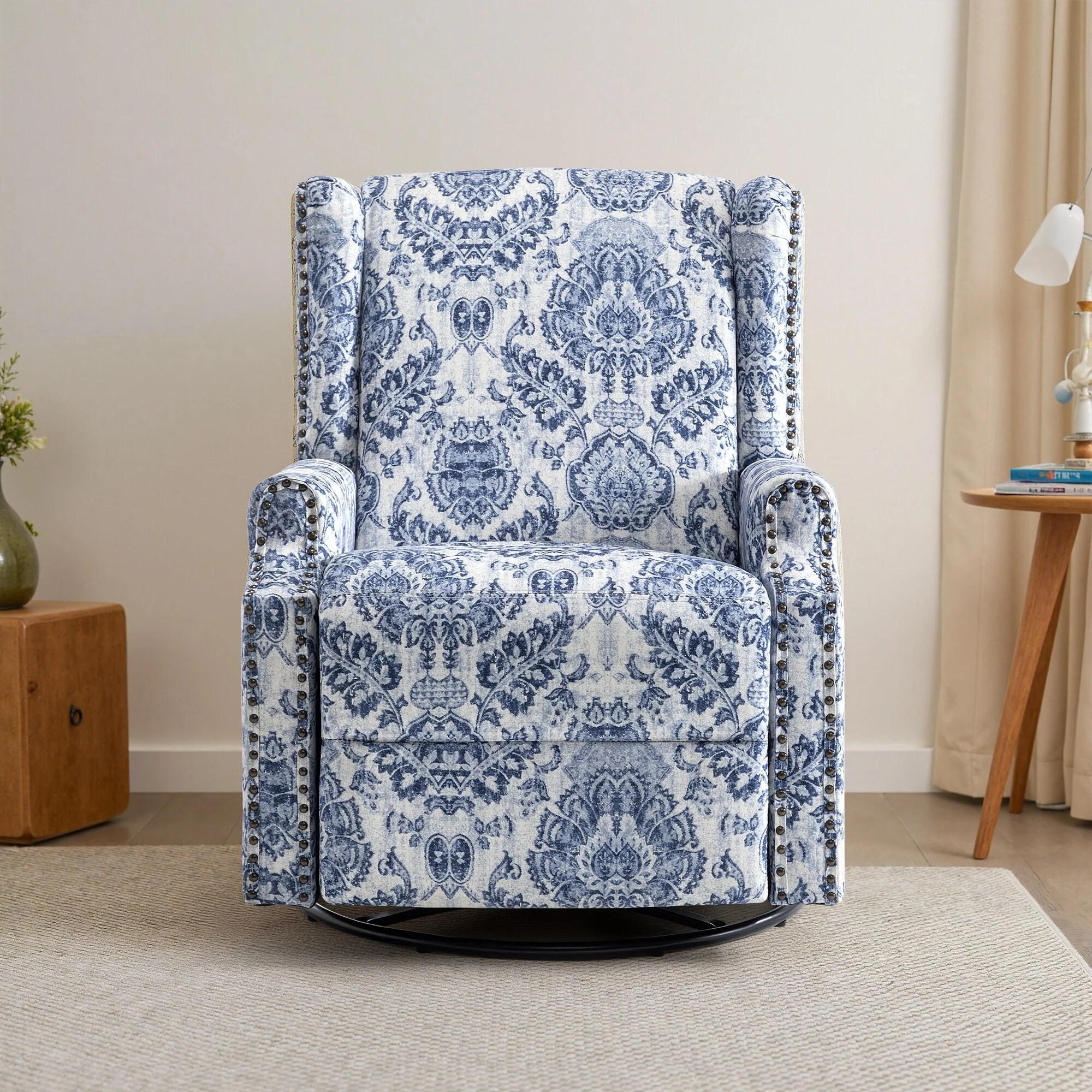 Linen Manual Swivel Base Recliner Chair with Footrest