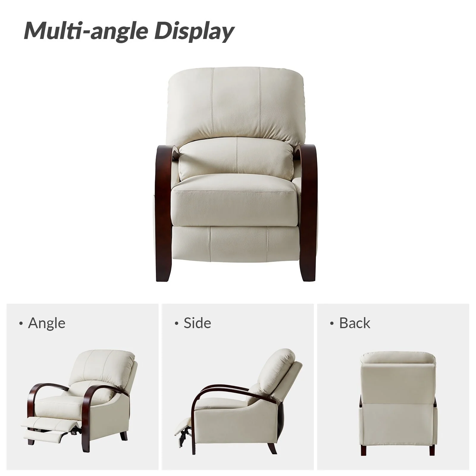 Alex Mid-century Modern Cigar Genuine Leather Manual Recliner with Wooden Curved Arms, Set of 2