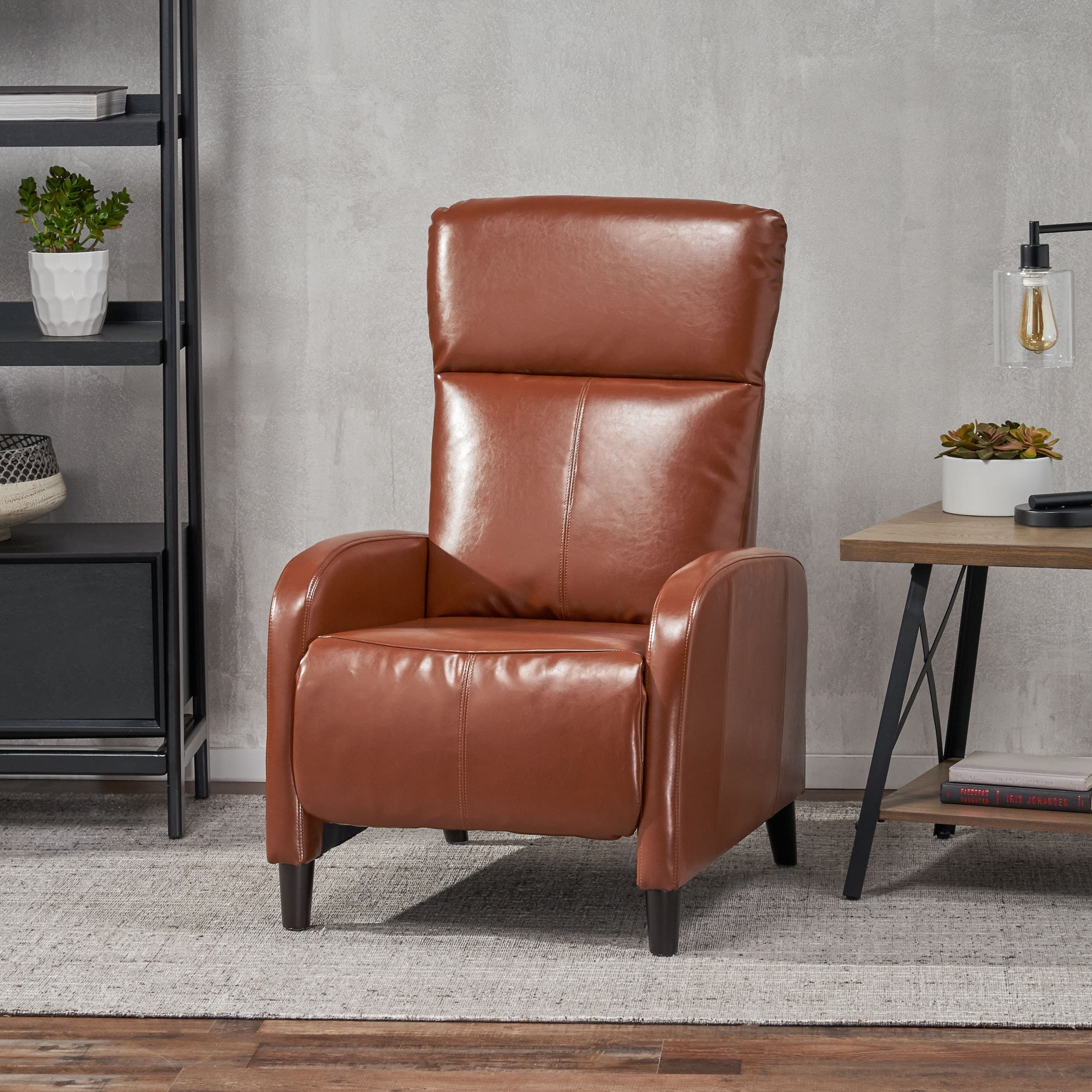 Roomfitters 33.5 Wide Faux Leather Push Back Standard Recliner, Brown