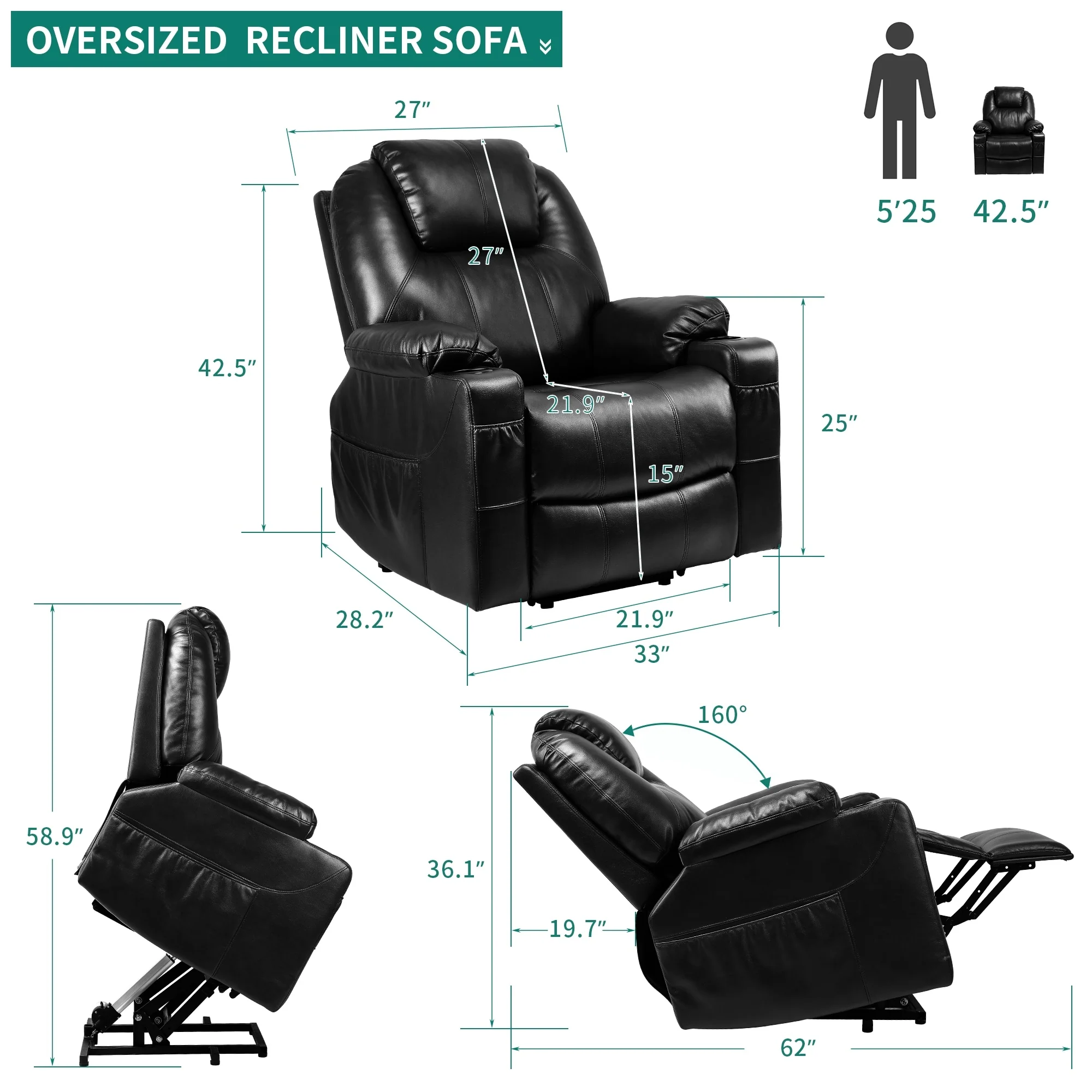 Modern Electric Lift Power Recliner Chair Heated Massage Sofa Lounge