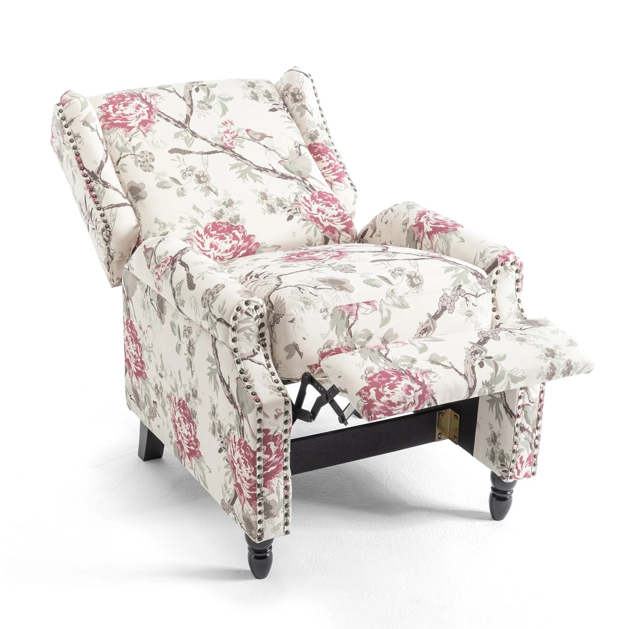 Linen Manual Upholstered Recliner with Wood Legs