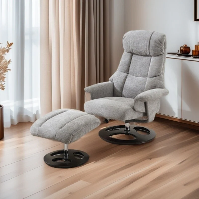 360�� Swivel Ergonomic Recliner Chair with Ottoman, Adjustable Backrest, 5 Vibration Massage, Seat Heating, Chenille Fabric