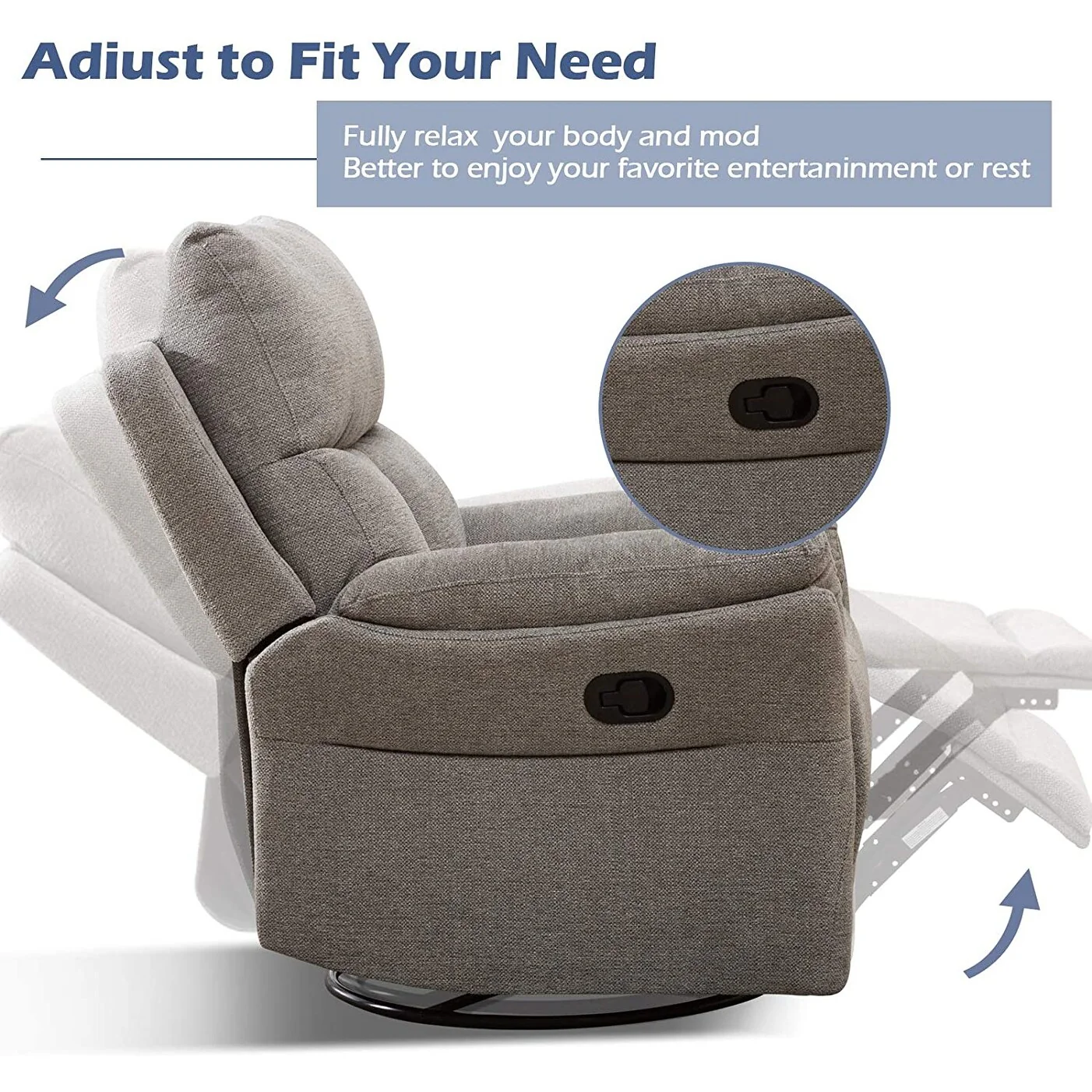 Fabric Overstuffed Swivel Rocker Manual Recliner Chair