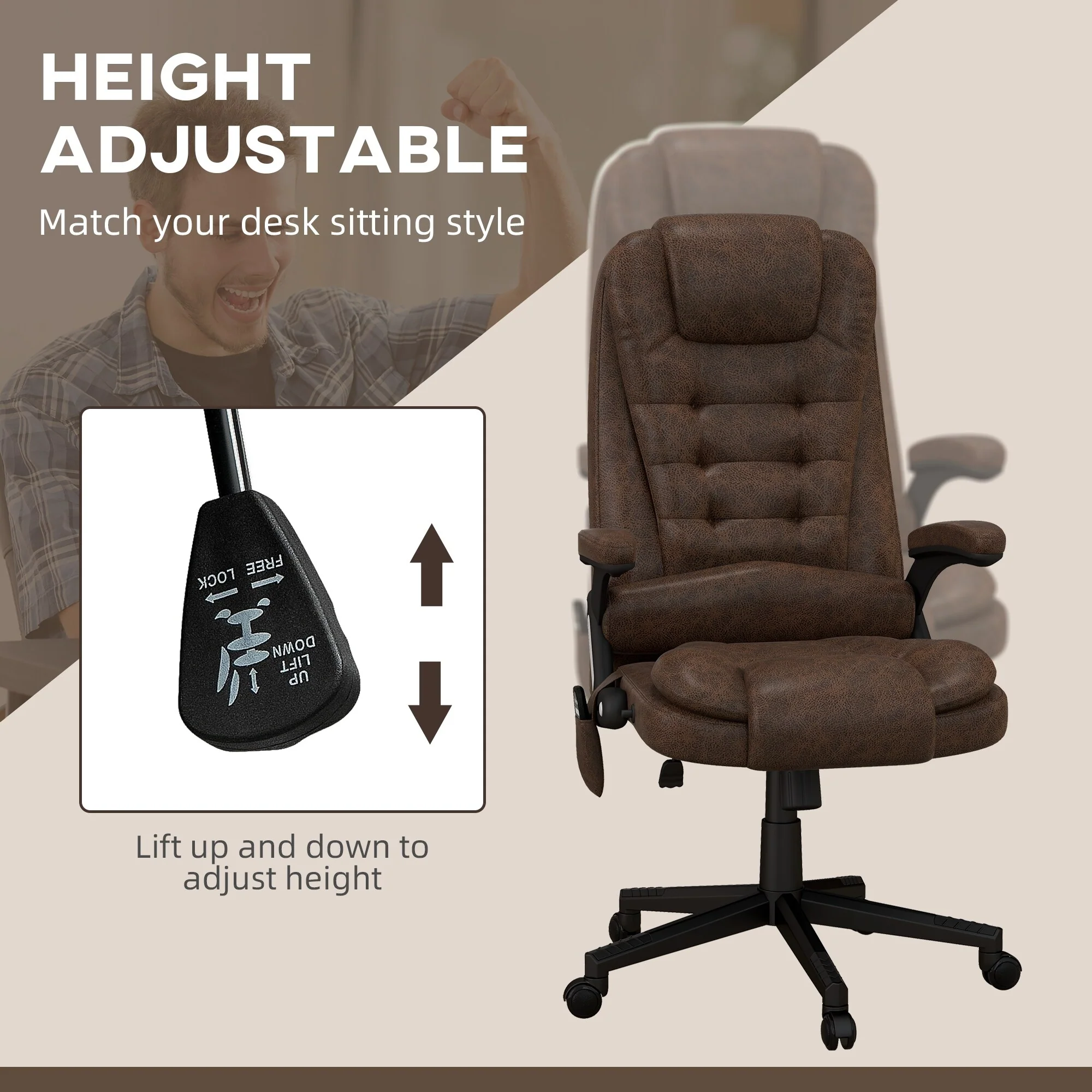 HOMCOM 6 Point Vibrating Massage Office Chair with Heat, Microfiber High Back Executive Office Chair with Reclining Backrest