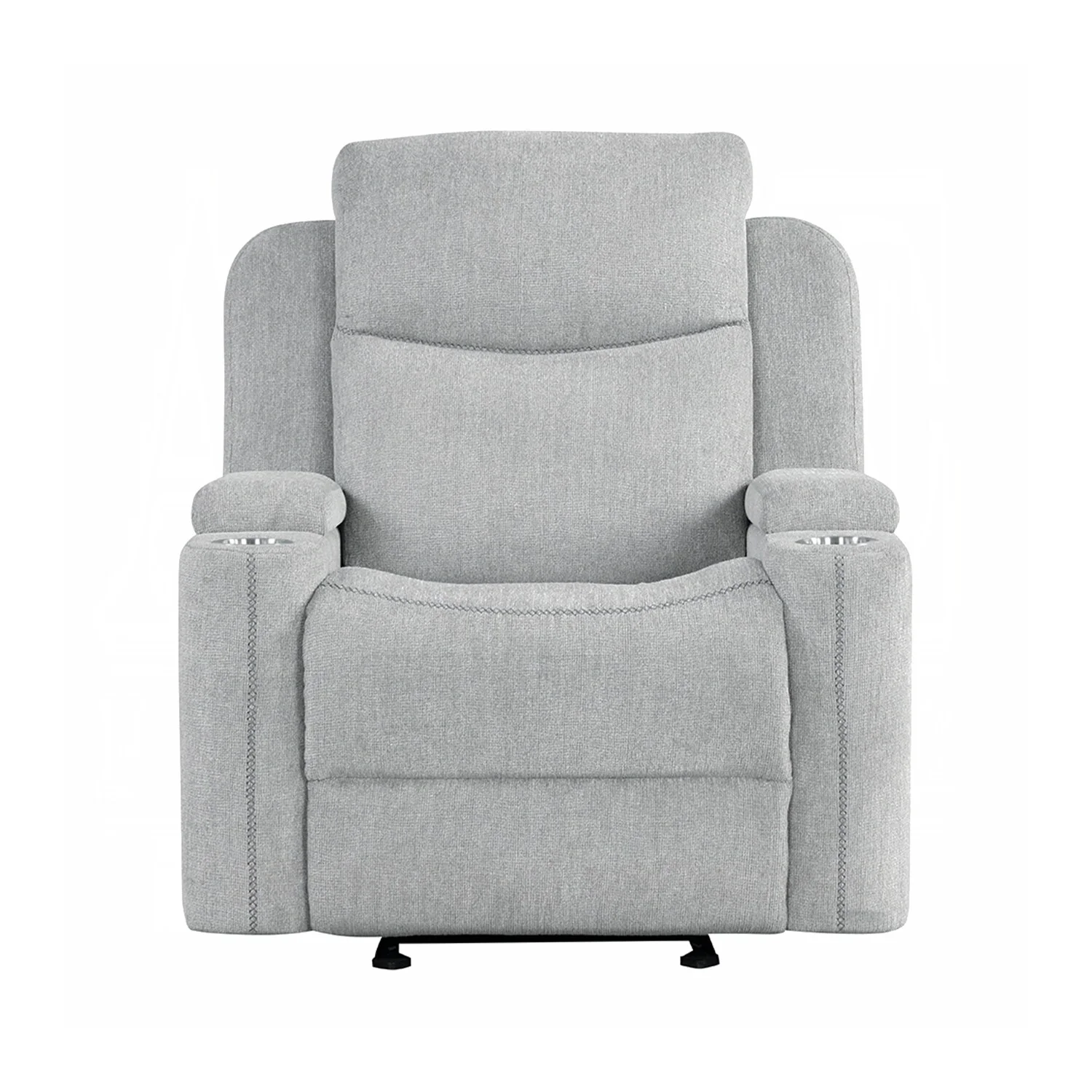 Upholstered Manual Motion Glider Recliner with 2 Cup Holders in Light Gray