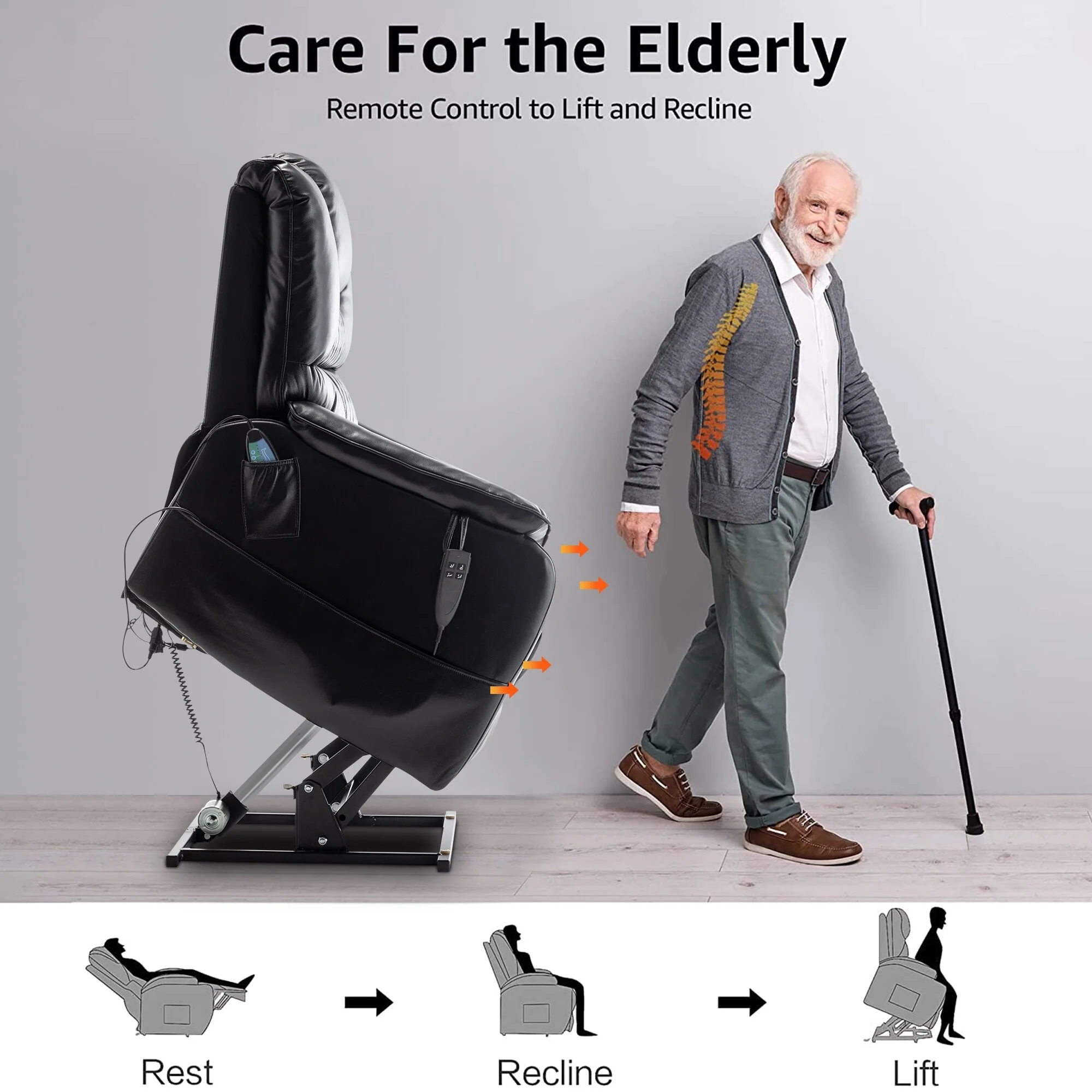 35.5W Dual Electric Power Lift Recliner,MassageHeat,180 degrees