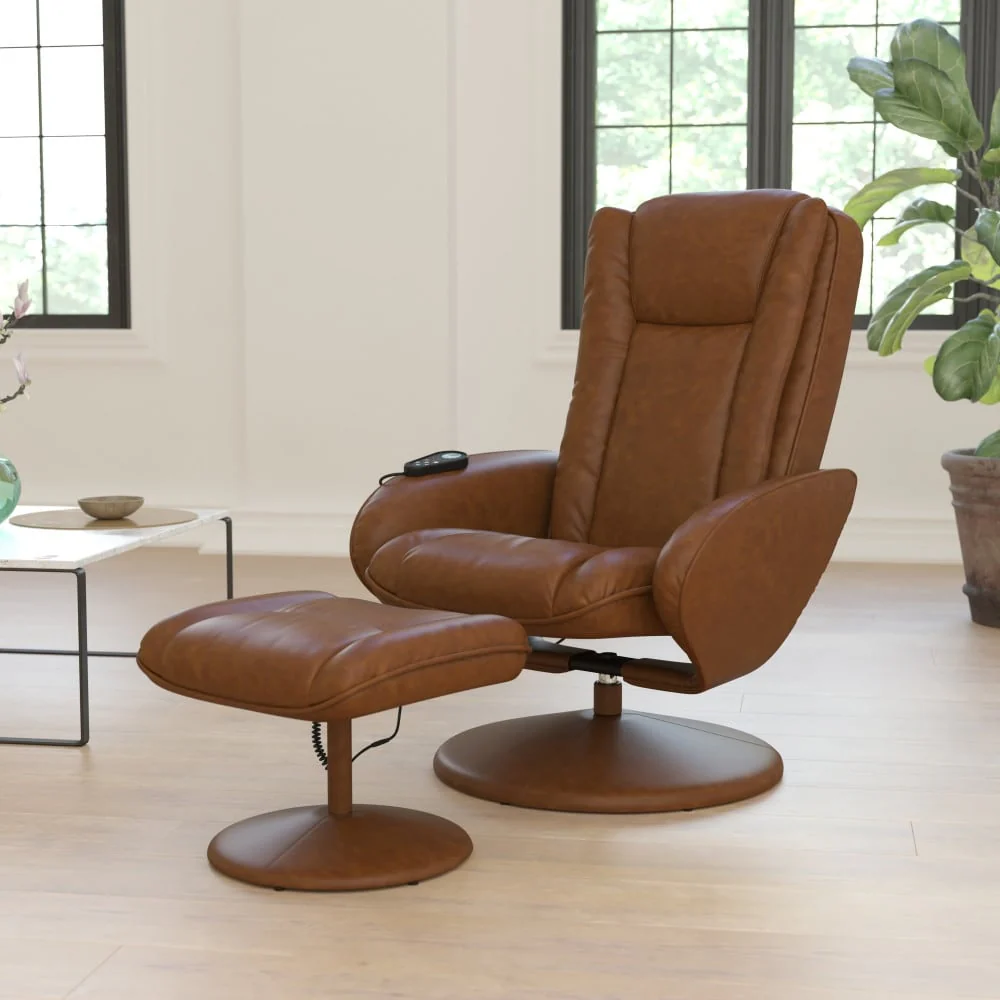 LeatherSoft Massaging Multi-Position Recliner w/Ottoman