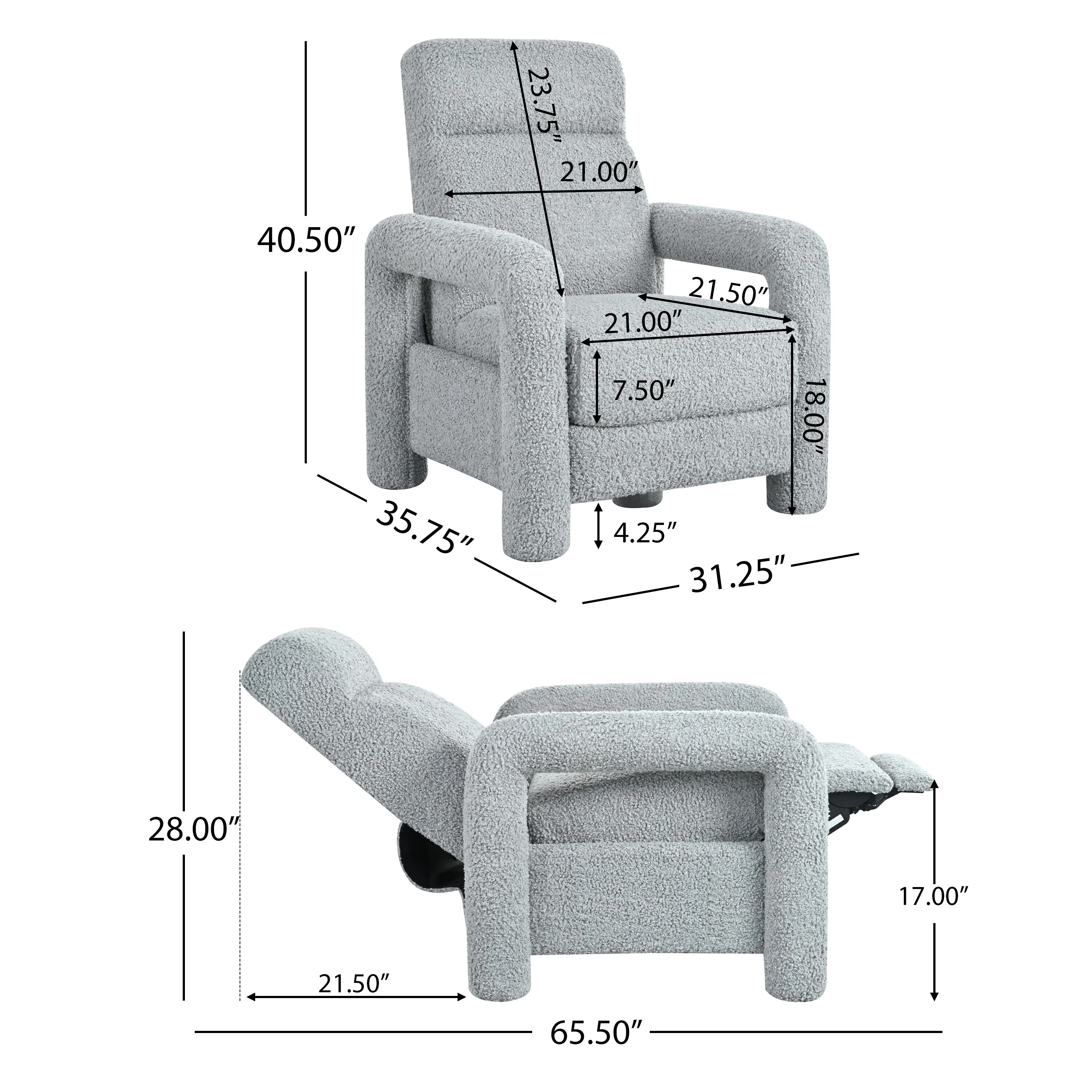 31.25 Push Back Recliner Armchair Upholstered