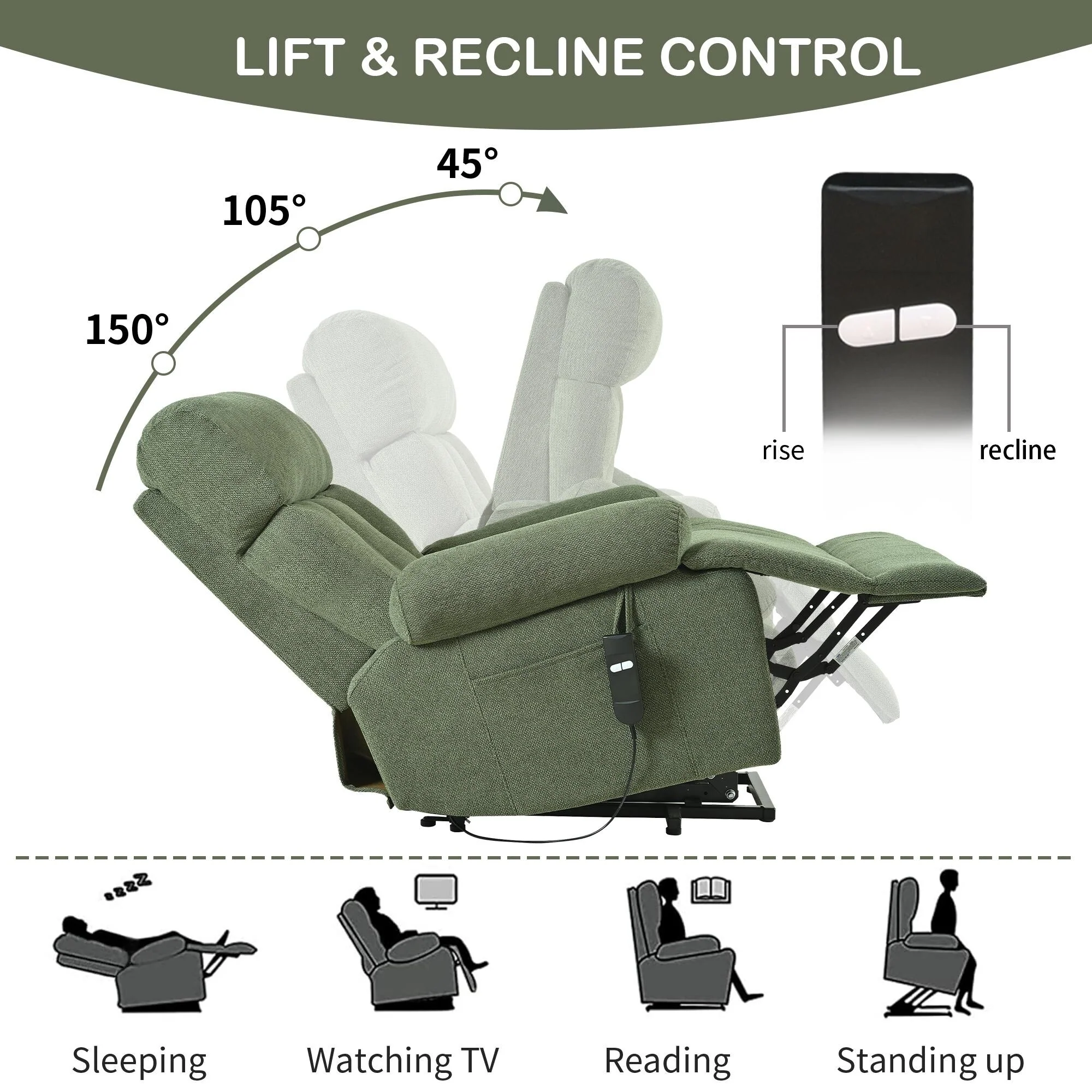 Electric Lift Recliner Chair for Seniors with Remote Control, Side Pocket, Ergonomic Support & Spacious Seat