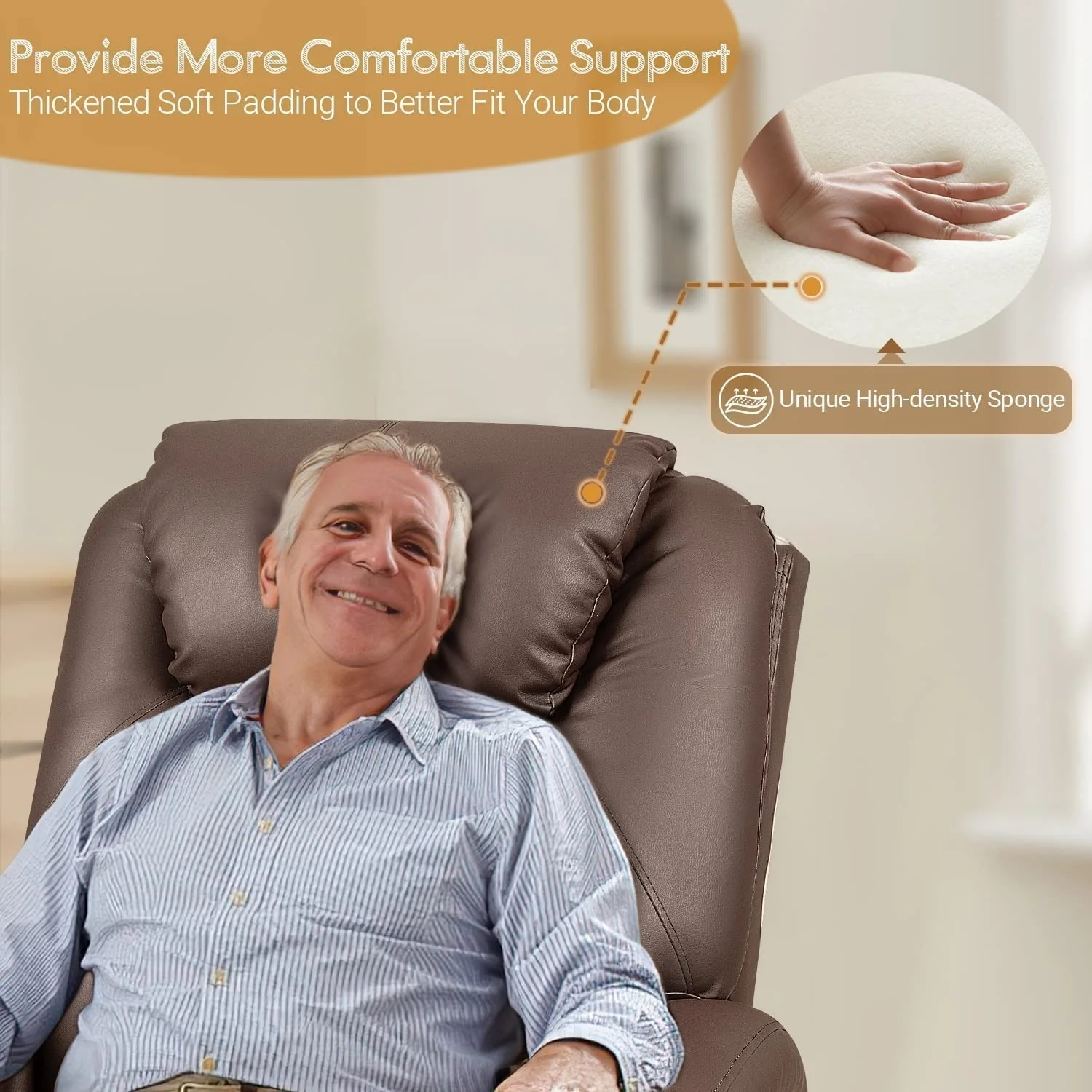 Furniwell Power Lift PU Leather Recliner with Massage and Heating