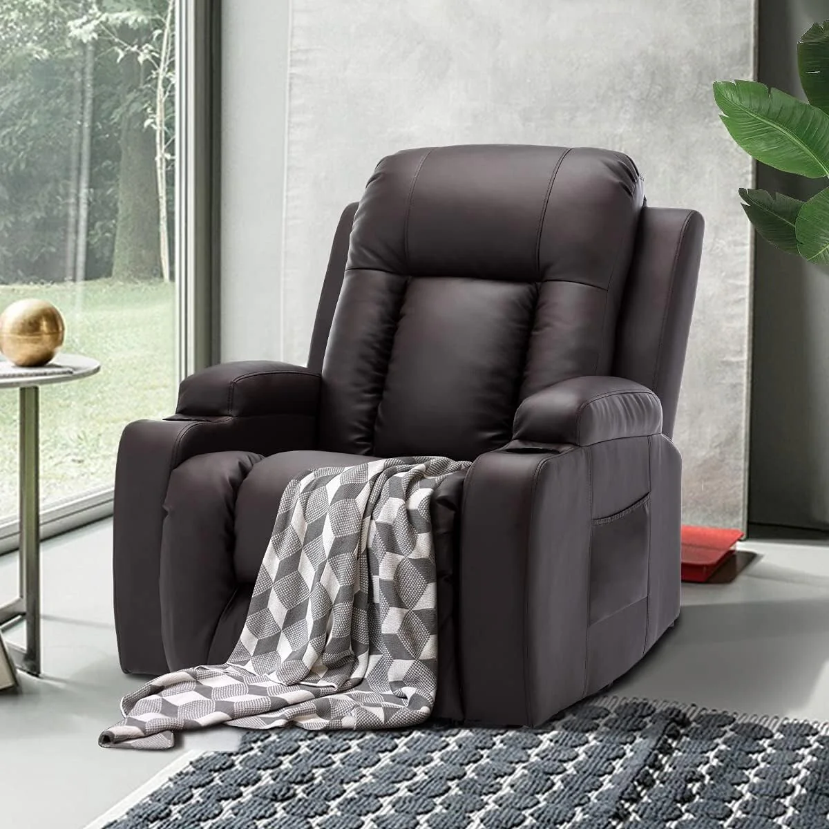 EROMMY Oversized Power Lift Recliner with Massage  Heat �C PU Leather Chair with Pockets, Cup Holders  USB Port