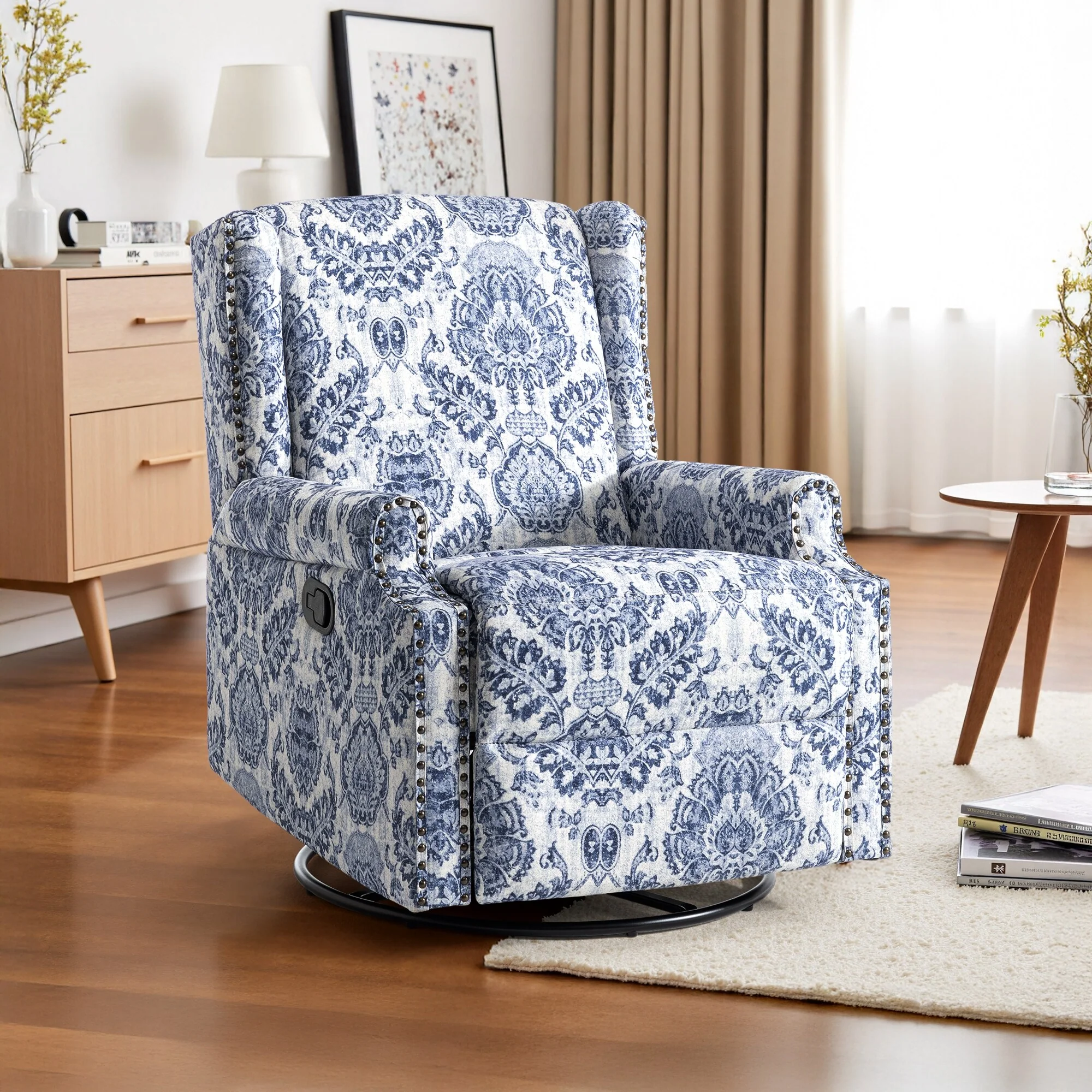 Linen Manual Swivel Base Recliner Chair with Footrest