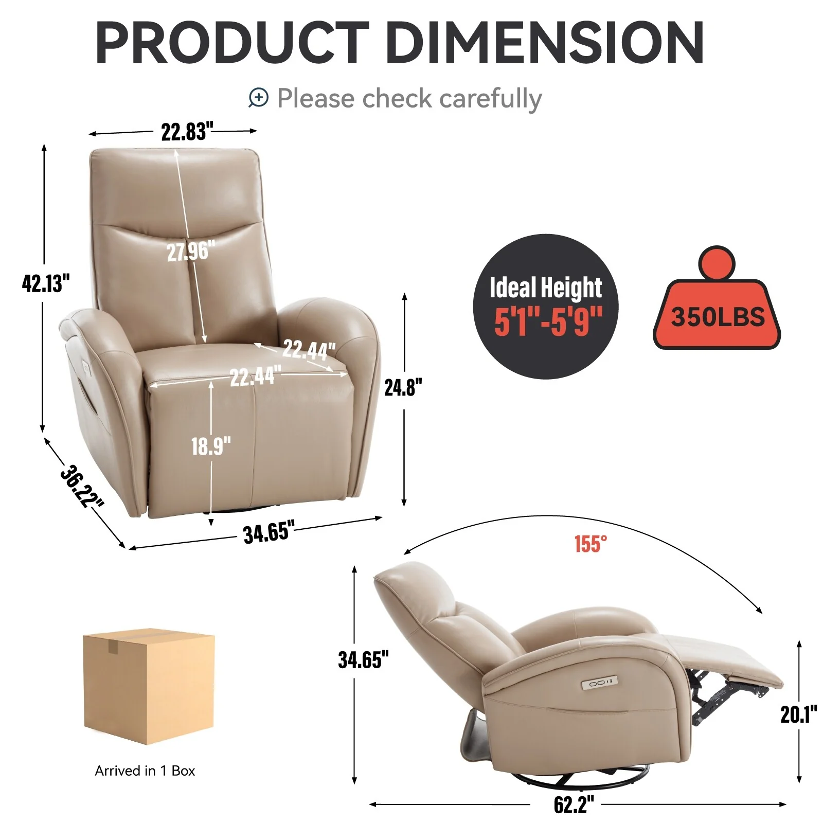 Armless Power Glider Swivel Recliner Chair with USB & High Back