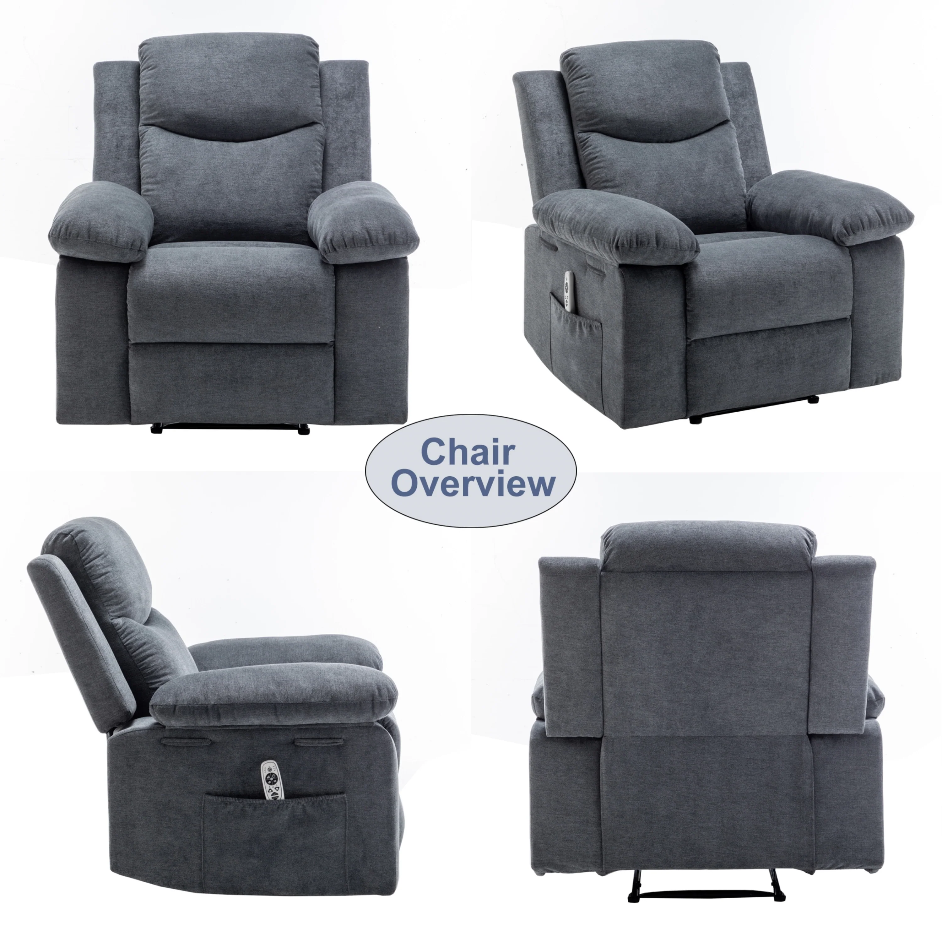 Velvet Adjustable Massage Function Power Recliner Chair with Heating System
