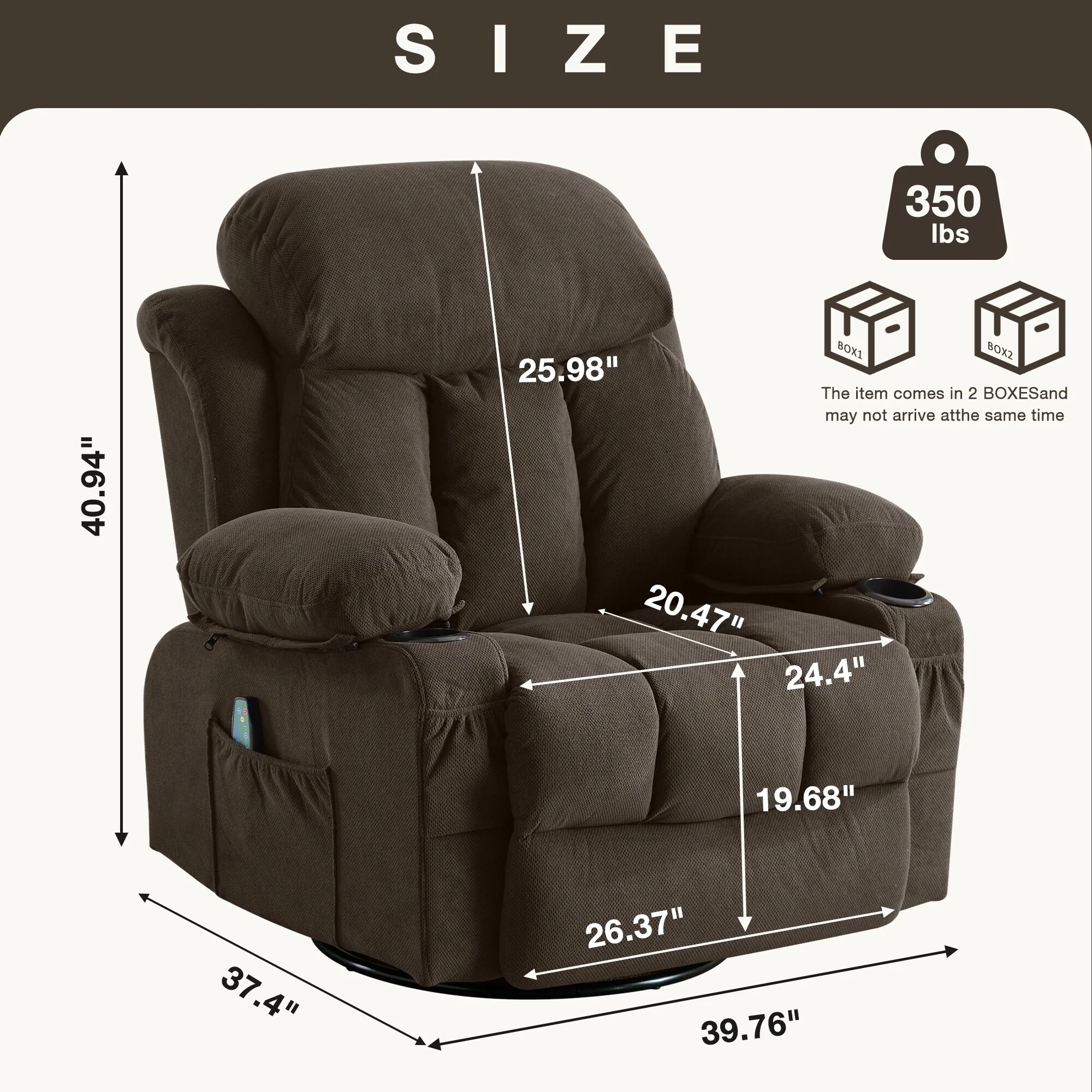 Dotted Velvet Massage Heated Manual Recliner Chair w/360�� Swivel Base