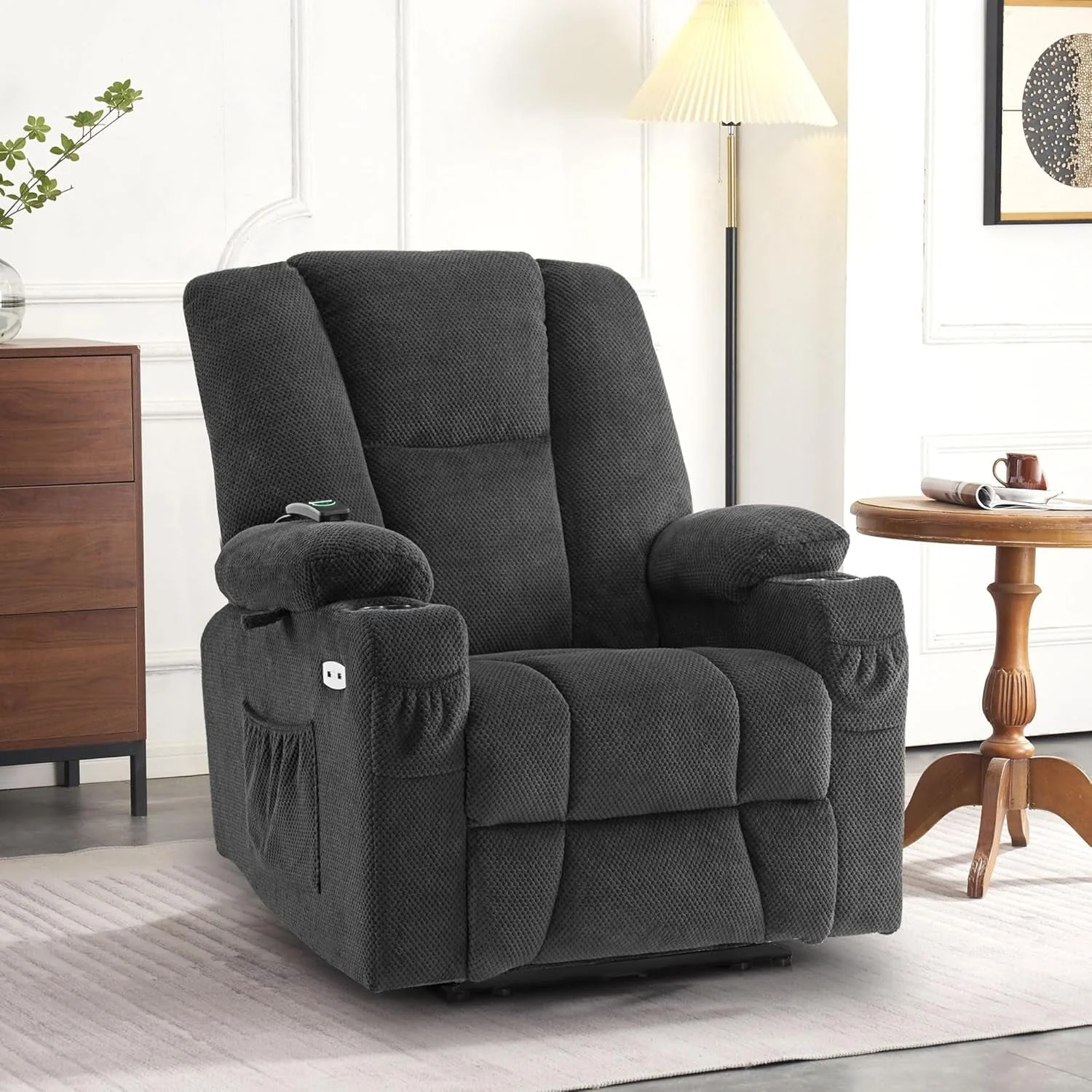 MCombo Electric Power?Recliner Chair with Massage  Heat, Plush Fabric 8015