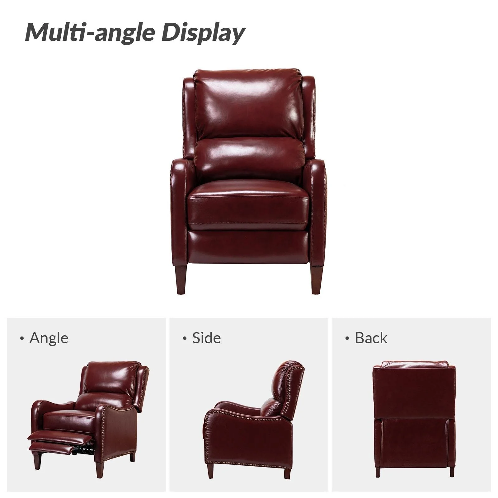 Brigida Modern Genuine Leather Nailhead Trim Recliner with Adjustable Footrest Set of 2 by HULALA HOME